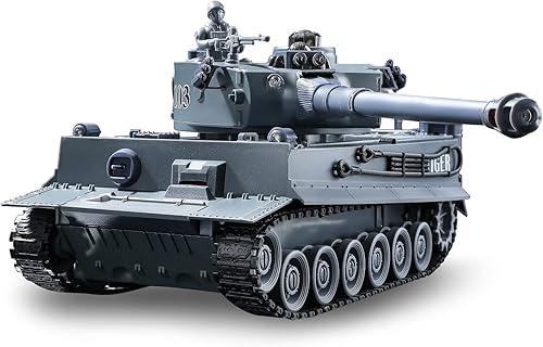 Tanques a control remoto, WW2, juguete del ejército de tigre alemán, vehículos militares de control remoto de 2.4 GHz con batalla infrarroja y Gris