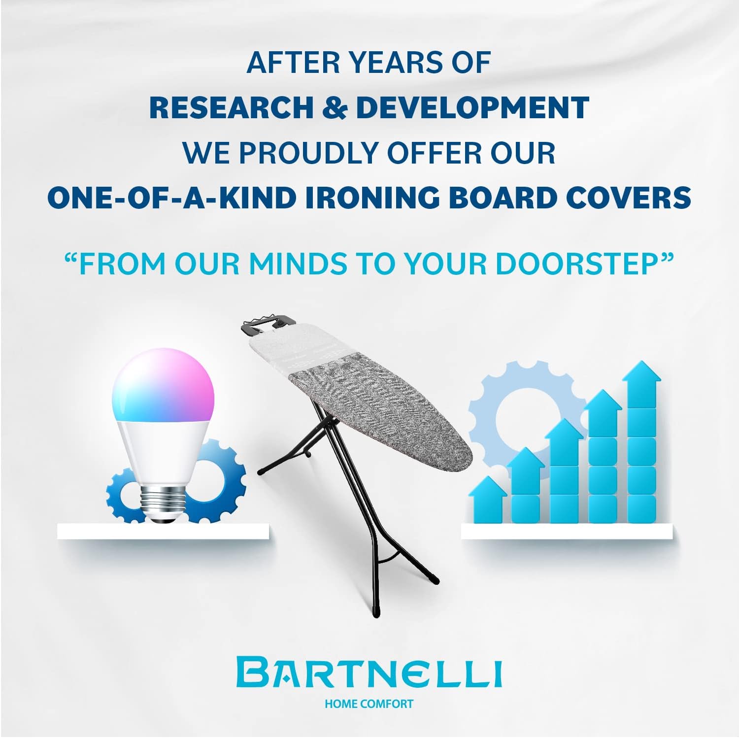 Bartnelli Ironing Board Cover and Pad, Made in Europe with New Patent Technology | 54x15 Iron Board Replacement Cover Featuring Park & Turbo Zone, Scorch Resistant 100% Cotton Thick Layered Top