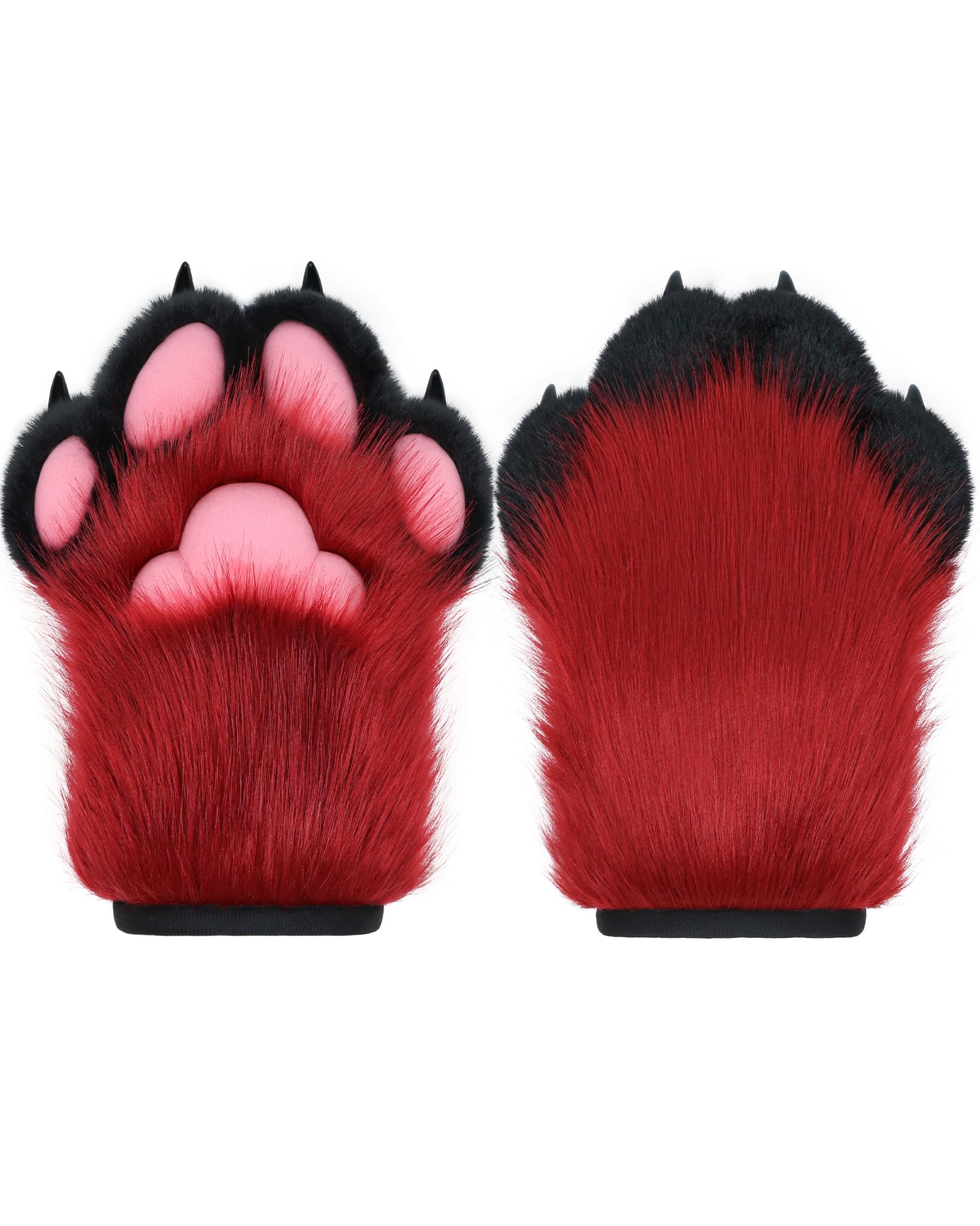 BNLIDES Cosplay Fursuit Paw Gloves Furry Claw Gloves Built-in Whistle Decompression Toys Costume Party Accessories for Adult (Red-Black) โ image 1
