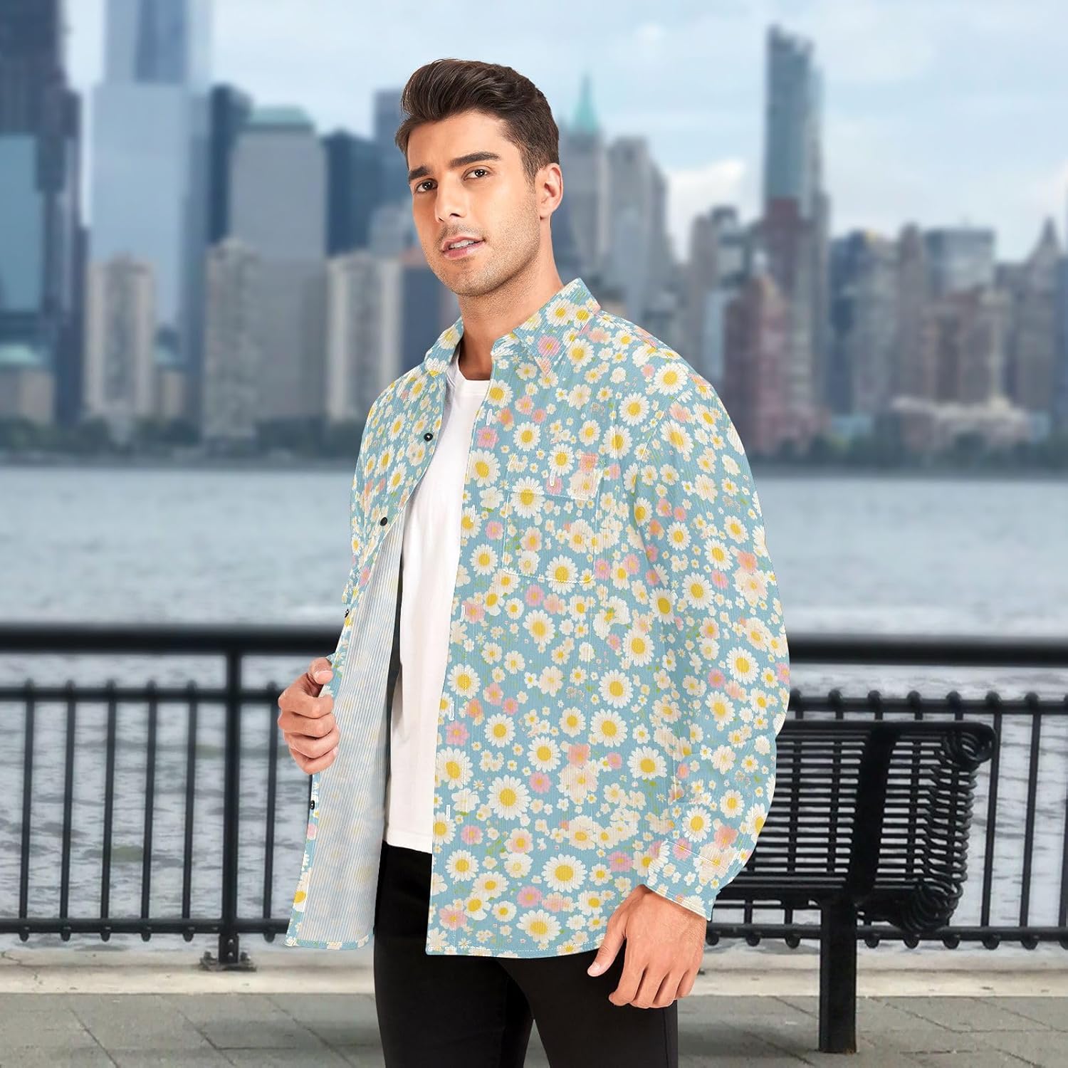 KLL Polka Dots and Tender Chamomile Flowers Mens Womens Wrinkle Free Rugby Shirts Daily Wear Long Sleeve Tops