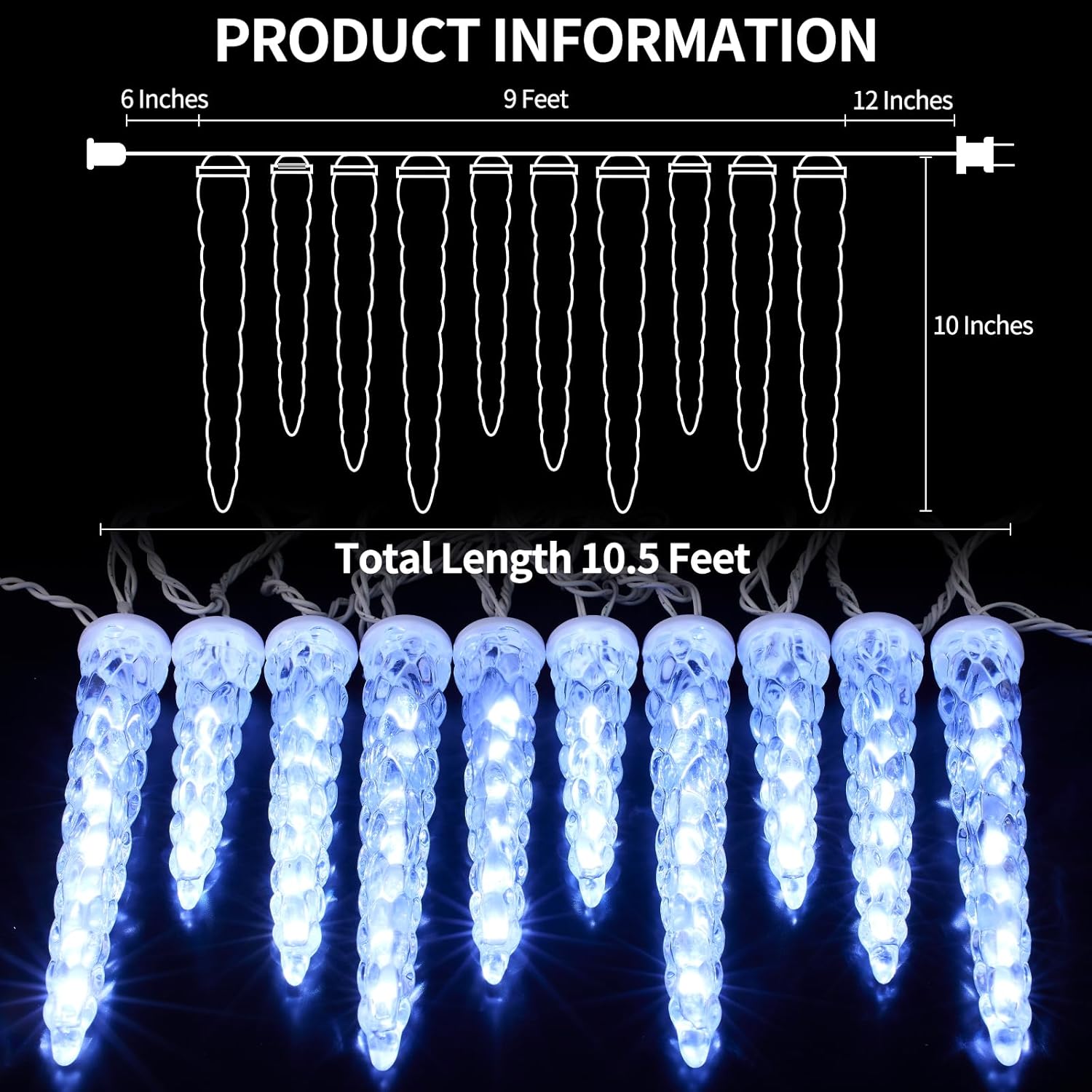 Christmas Icicle Light 61 Led in & Out,Connectable10.5 Feet Length Meteor Shower Lights with Cool White10 Ice Tube Broadway Lights Effect for Tree Patio, Roof Holiday Decoration - Image 3