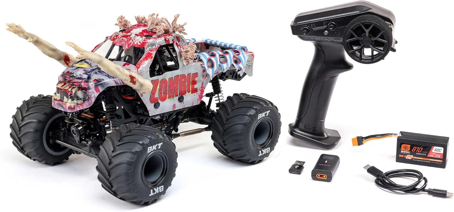 Losi 1/18 Mini LMT Zombie 2S 4X4 RTR Brushed Monster Truck Battery & Charger Included Red LOS01026T4