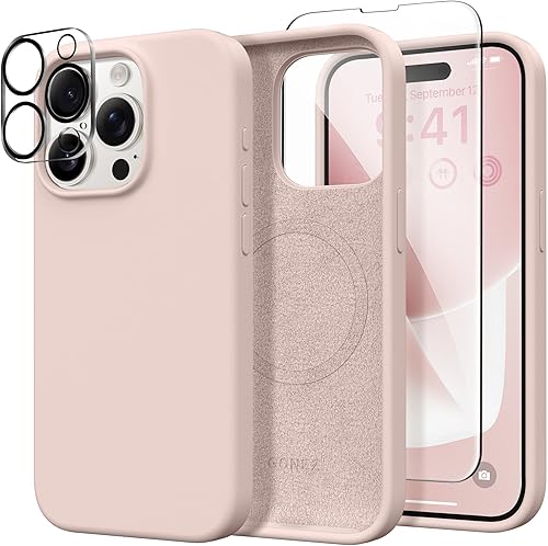 Miniatura 61 de GONEZ Funda de silicona para iPhone 14 Pro Max, compatible con MagSafe, con protector de pantalla + protector de lente de cámara, silicona líquida a