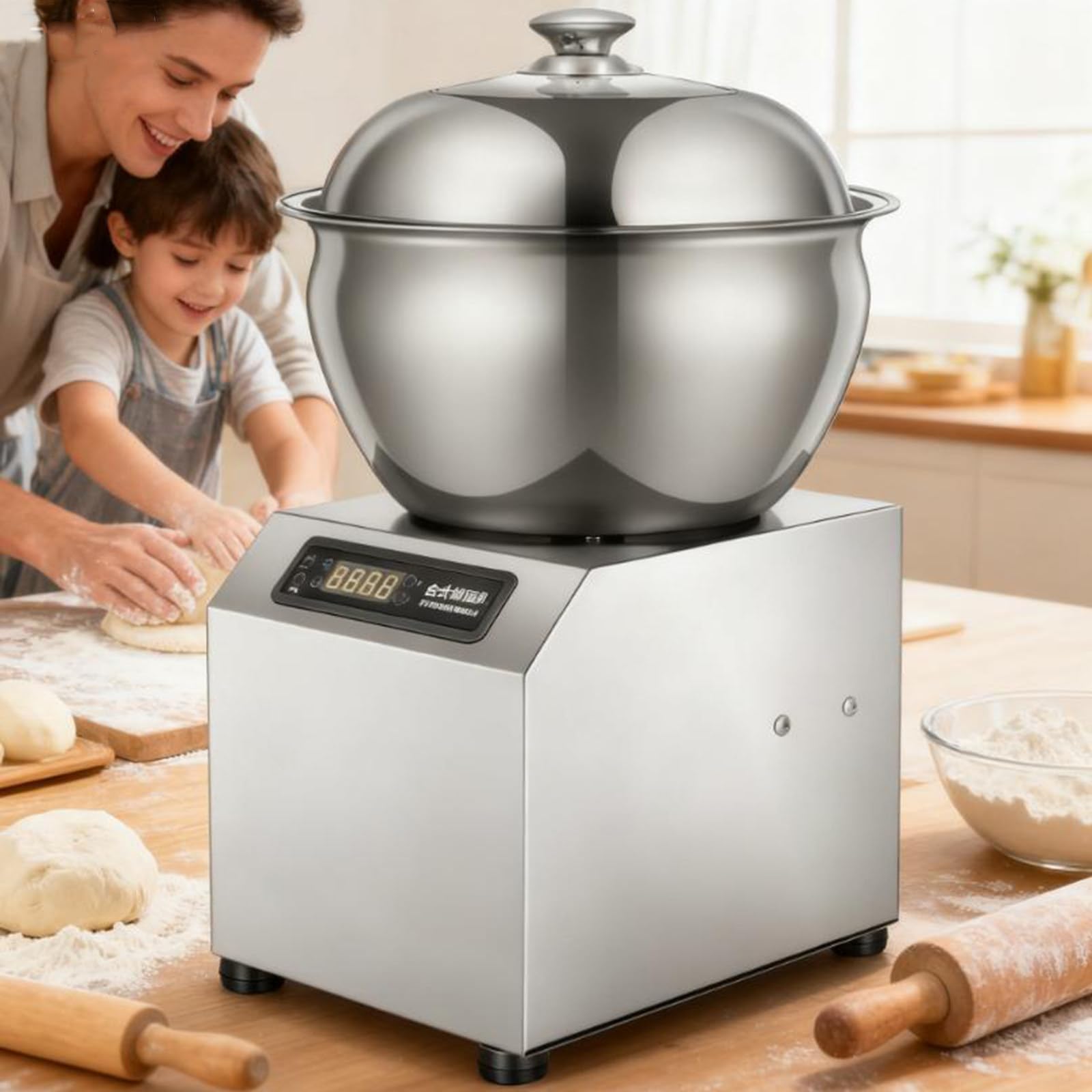 Impastatrice Commerciale con Ciotola in Acciaio Inox, Macchina Impastatrice Rotante Doppia da 1800 W con Coperchio E Timer, Impastatrice a Spirale Elettrica 5Kg