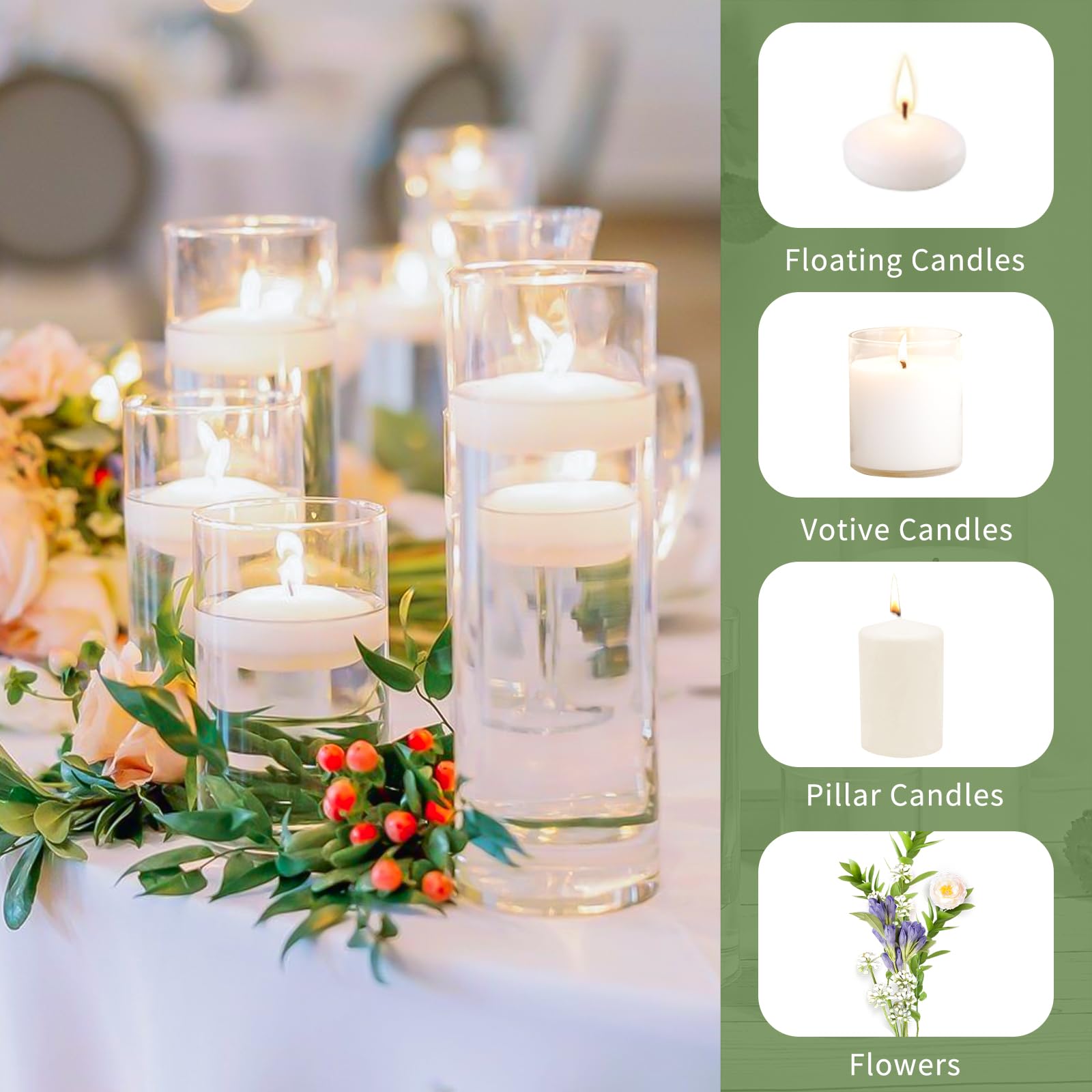 48 jarrones cilíndricos de vidrio de 4, 6, 8, 10 pulgadas, portavelas de huracán, a granel, 4 tamaños diferentes, jarrones transparentes altos para centros de mesa de boda, jarrón de flores de cristal