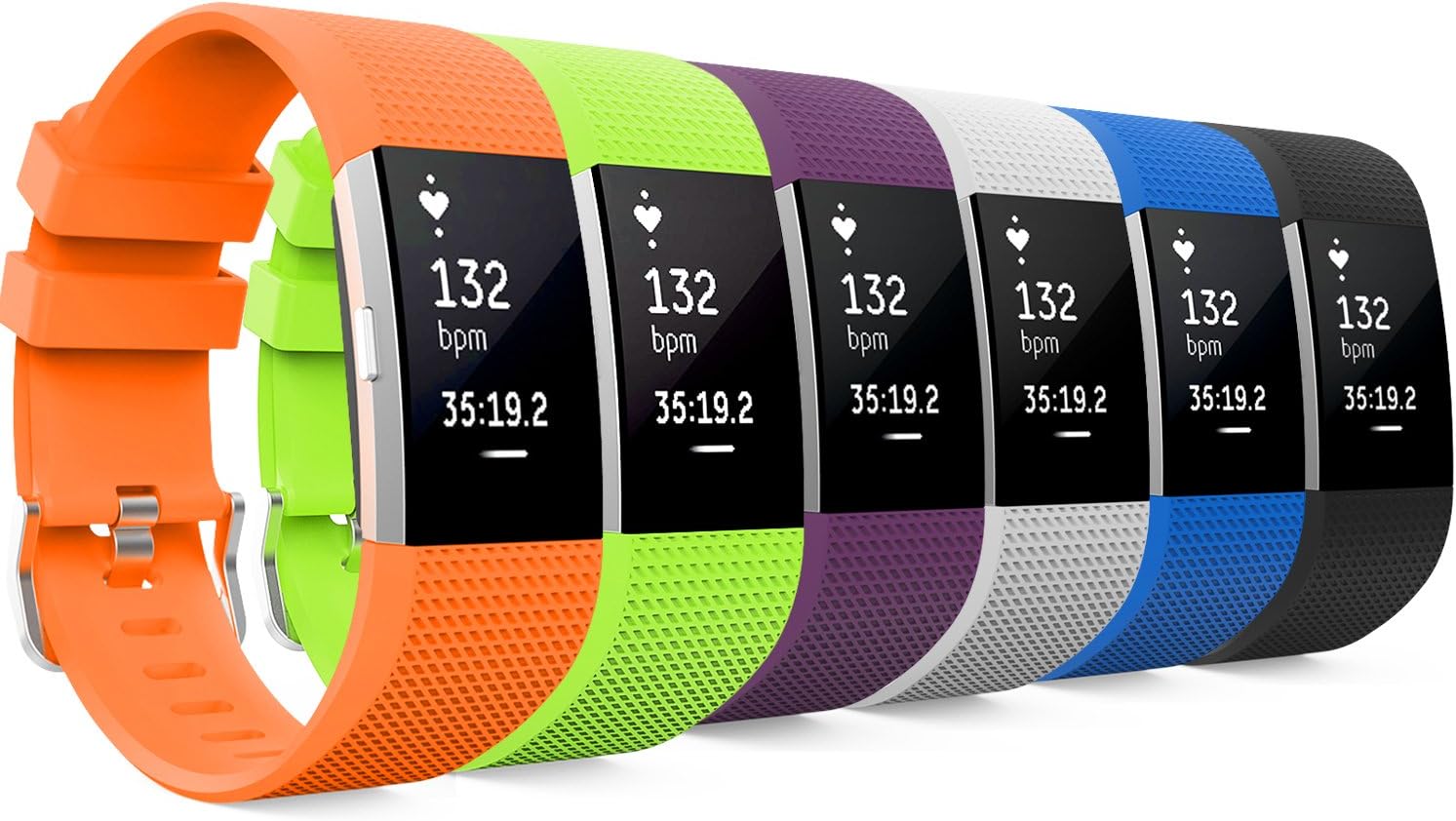 MoKo Fitbit Charge 2 Band, [6 Pack] Soft Silicone Adjustable Replacement Strap for 2016 Fitbit Charge 2 Heart Rate + Fitness Wristband, Wrist Length 5.70"-8.26" (145mm-210mm), 6 Colours