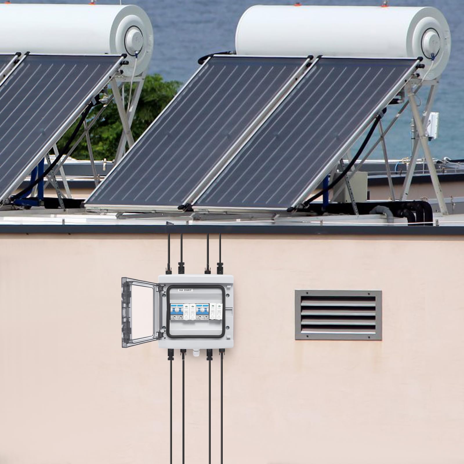 Solar Verteilerkasten 2-in-1 Ein- und Ausgang 25A 1000V DC IP65 IK10 Überspannung Blitzschutz Überlastschalter Solartrenschalter für Solaranlage Wohnmobil Wechselrichter