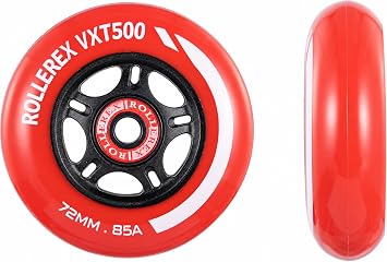 Rollerex VXT500 RipStik/Inline Skate Wheels 2 Pack with Bearings, Spacers and Washers - Rollerblade RipStik Casterboard Lipstick Luggage Wheelchair Rocket Red 72mm