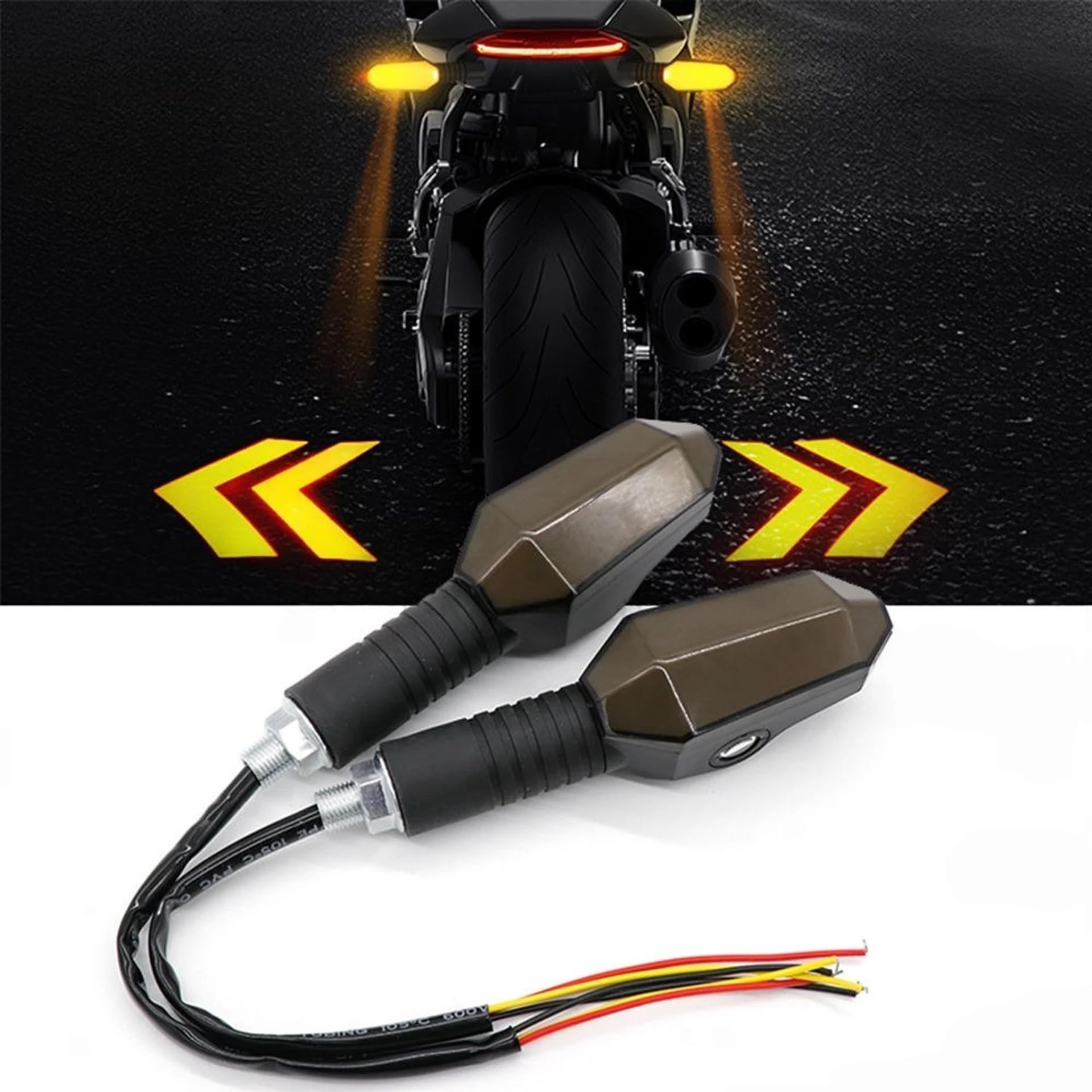 Universal LED Bike Indicator Light, Original Waterproof Motorcycle Turn Signal Blinker, Motorcycle Turn Signal Lights with Arrow Projection, Universal Fit for All Bikes Front & Rear-image-43