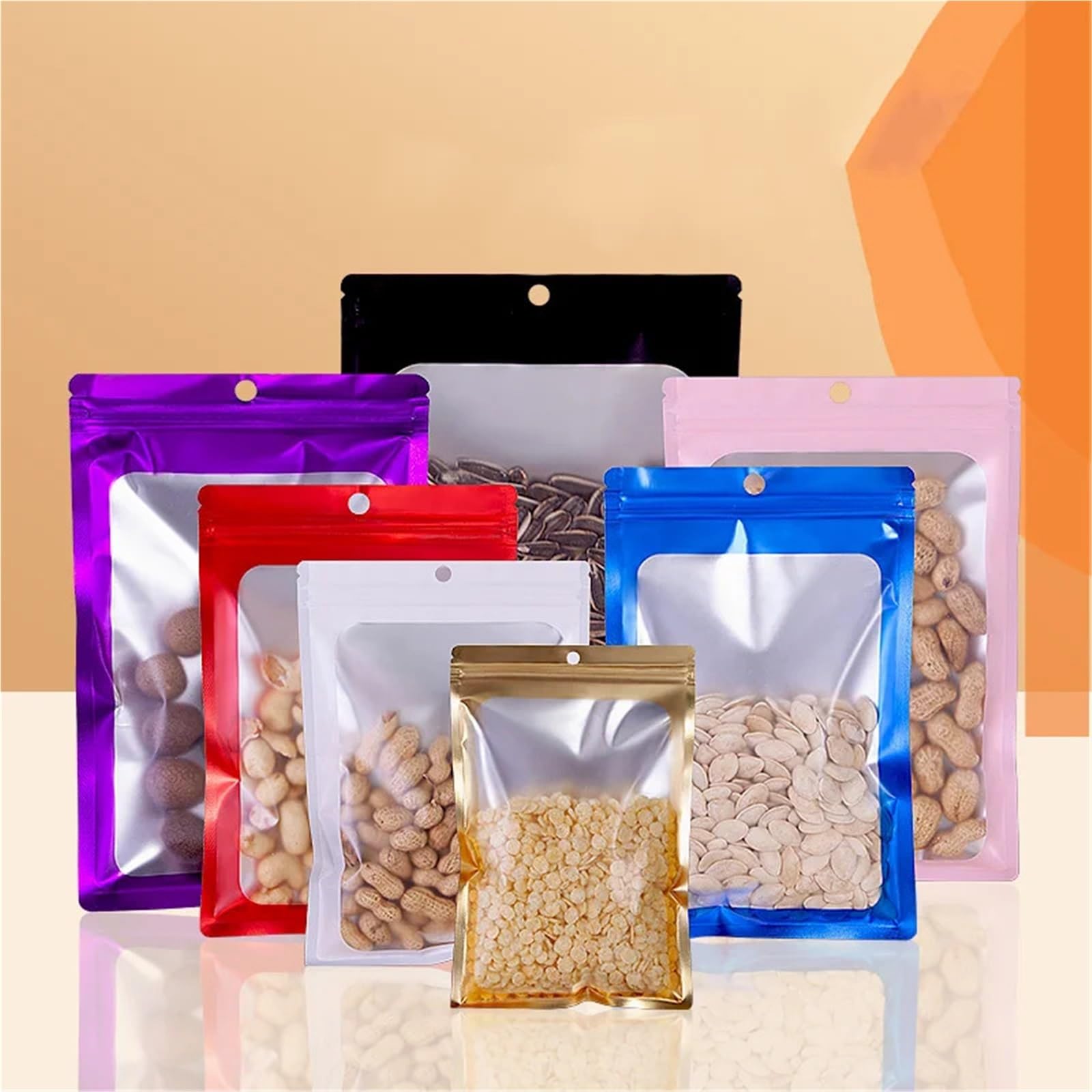 Sacchetti a chiusura lampo colorati in foglio di alluminio da 300 pezzi for riporre gioielli, sacchetti opachi, for imballaggio sigillati per Alimenti e Campione(Gold,16x24cm/6.2x9.4in)