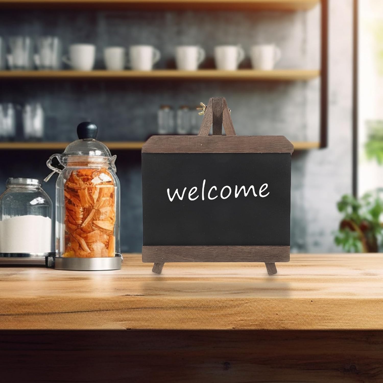 Vintage Small Chalkboard Message Board with Smooth Edges Design and Writeable Surface, Wooden Desktop Black Board for Decorating Home or Office