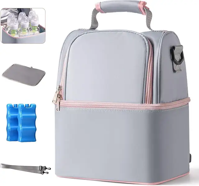 NCVI Breastmilk Cooler Bag with Ice Packs - Double Layer Insulated Breastfeeding Cooler