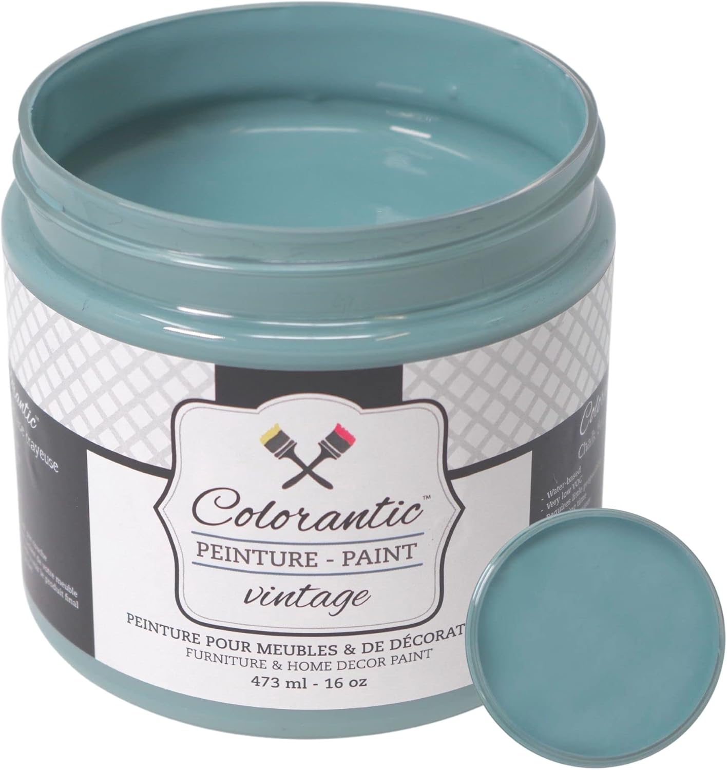 Colorantic-Bundle Blue Grey Chalk Paint (Zen,16 Oz) and Oval Purple Chalk Paint Brush