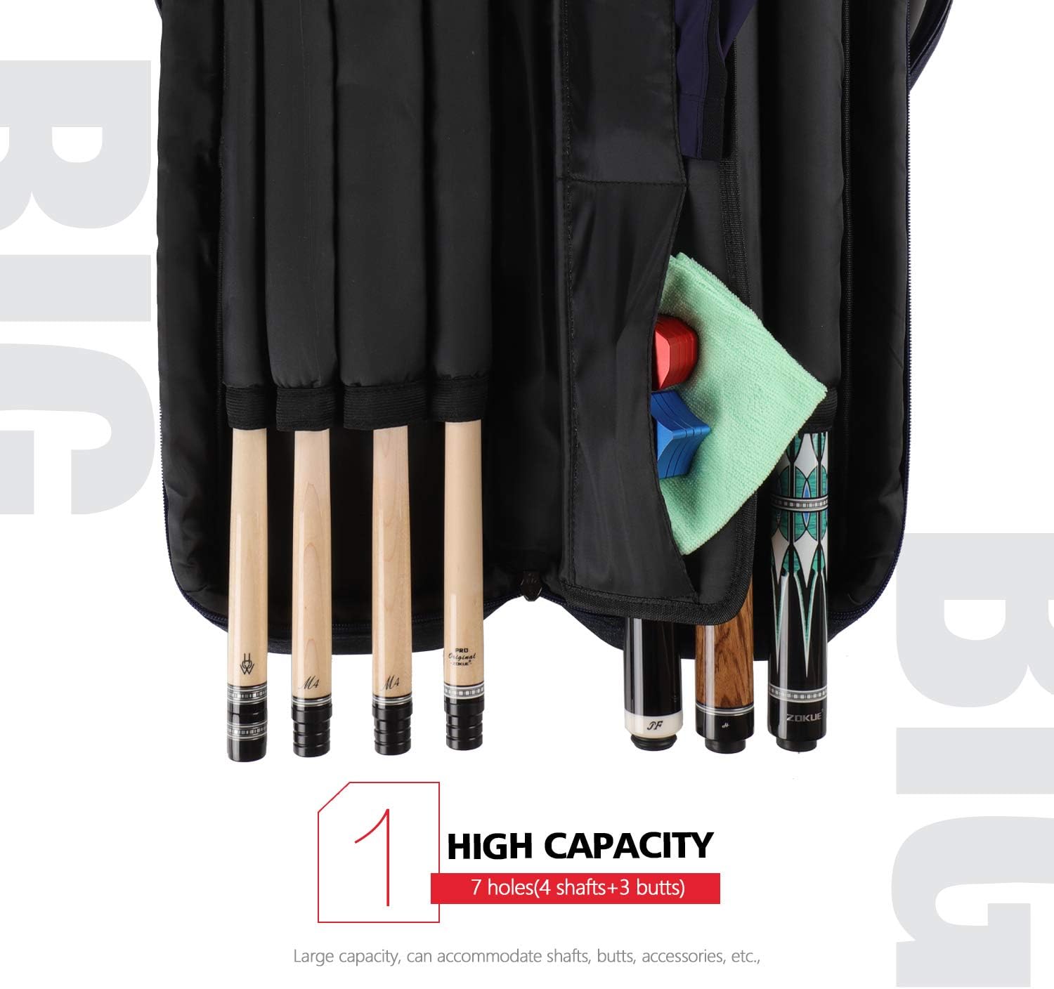 KONLLEN Carbon Fiber Pool Cue Stick and Pool Cue Case 3x4 Oxford Pool Stick Case（Low Deflection Hand-Made Inlay Billiard Cue and Holds 3 Butts and 4 Shafts Billiard Sitck