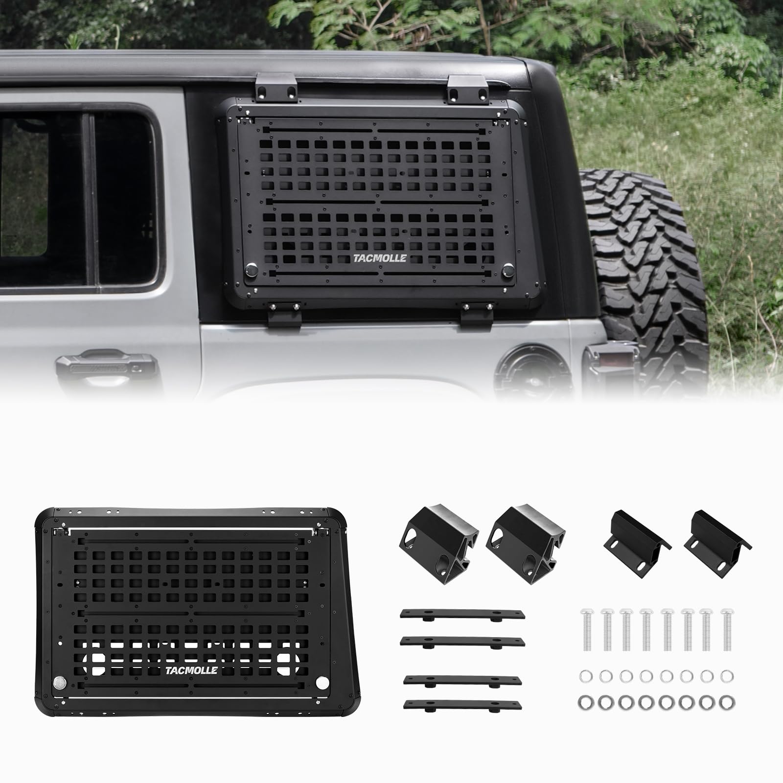 TACMOLLE Rear Side Window MOLLE Panel - Tactical Modular Storage for Tools MOLLE Accessories, Rear Window Storage Panel Kit Compatible with Jeep Wrangler JL 2018-2024, Driver Side