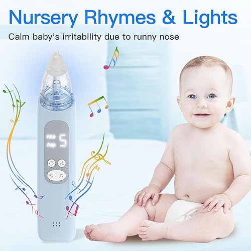 Miniatura 6 de Aspirador nasal para bebé, ventosa nasal eléctrica para bebé, succión de mocos con 5 niveles de succión, luz calmante y rimas infantiles