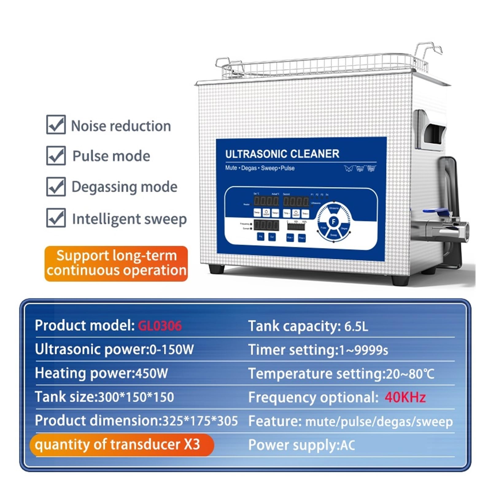Pulitore Ad Ultrasuoni 6L 150W Multifrequenza Sweep Pulse Pulizia Macchina Strumenti Chirurgici Lavatrice Efficace Pulizia Professionale(6.5L 150W 40KHz)