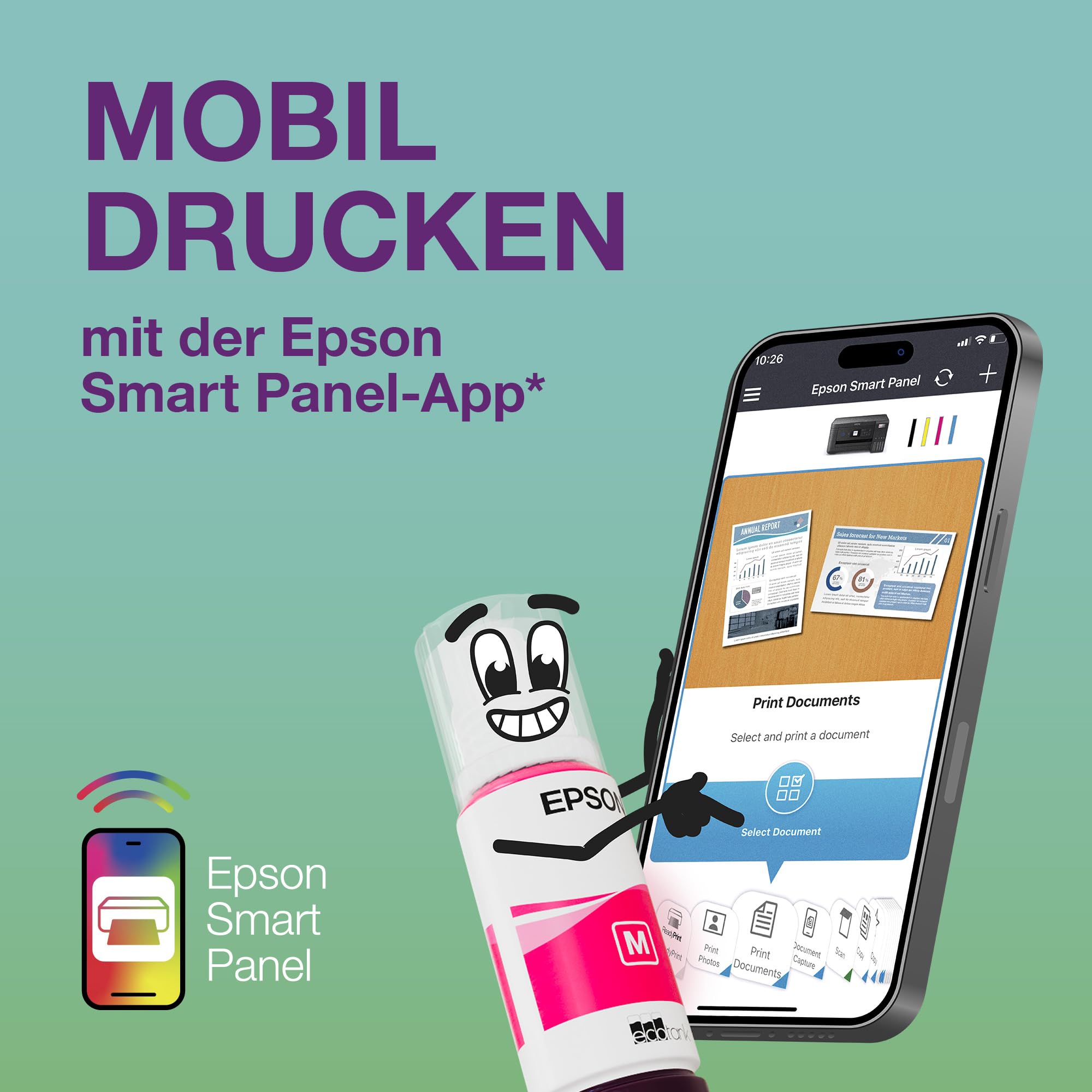 Epson EcoTank ET-8500 Tintentankdrucker | Fotodruck | 6-Farb-Tintensystem | WLAN | A4 | Drucken, Kopieren, Scannen | 10.9 cm Touchscreen | Duplexdruck | hinterer Papiereinzug