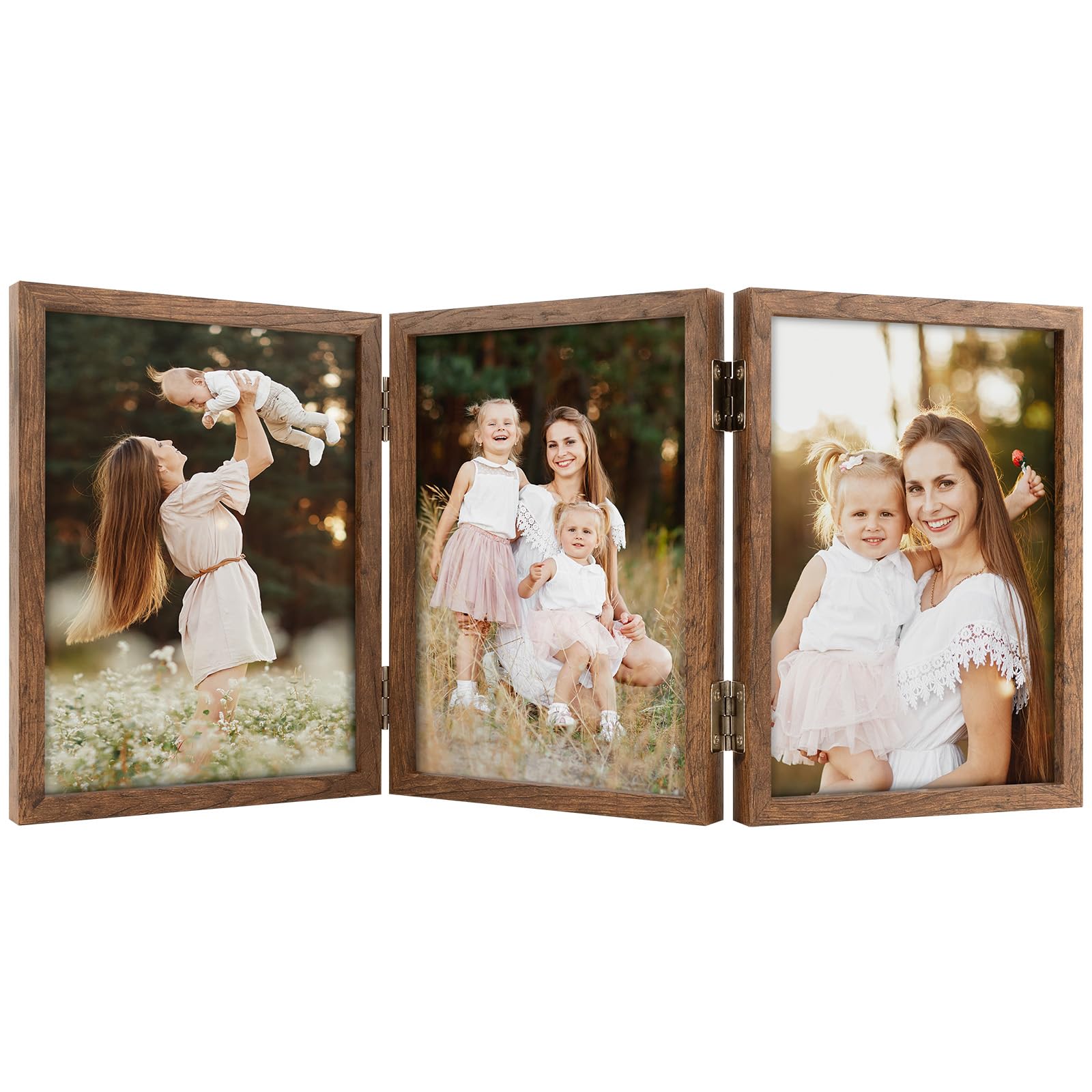 Space Art Deco Triple 5x7 Picture Frame, 3 5x7 Folding Photo Frame, Standing Vertically on Desktop or Tabletop, Home Decorative Christmas Holiday Gift