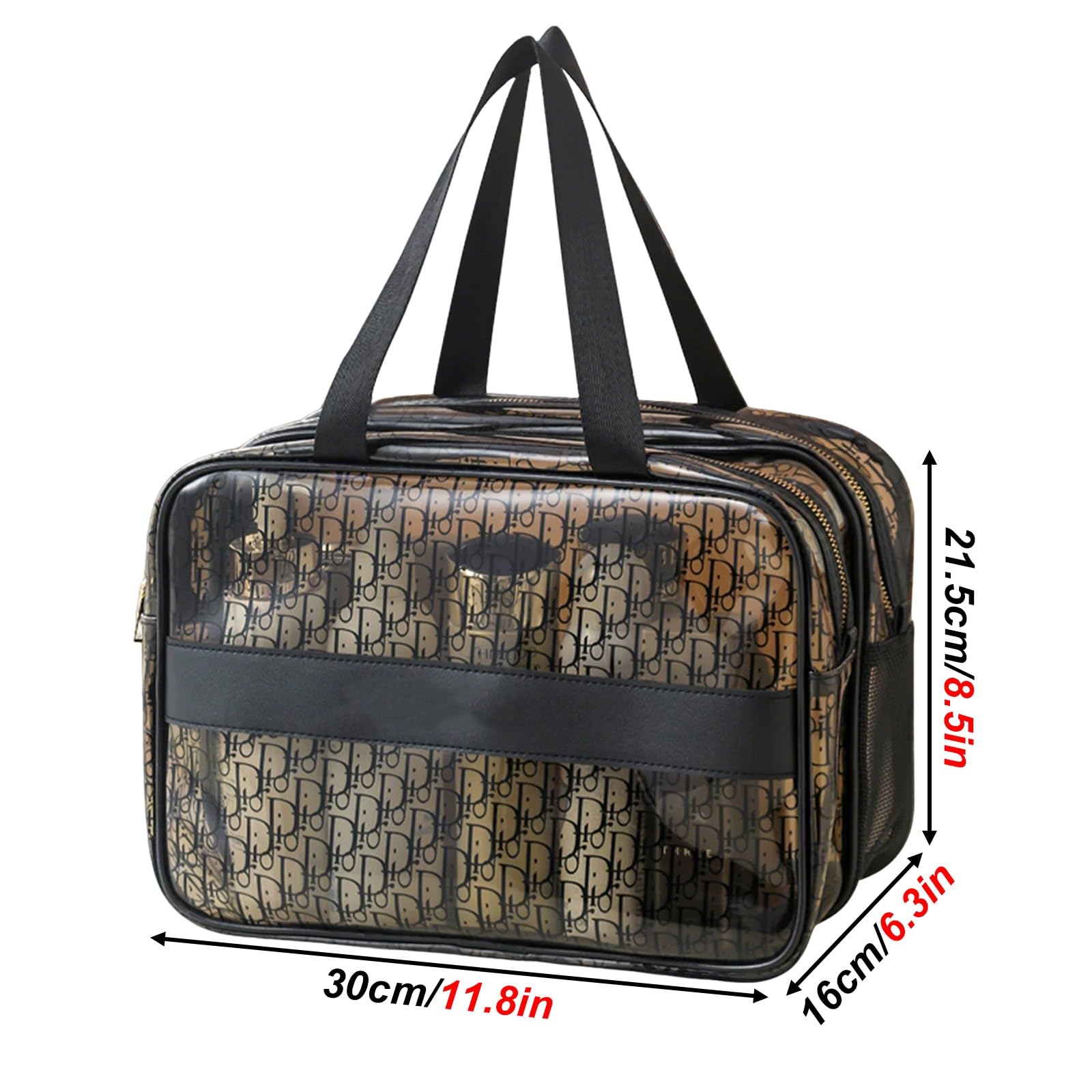 Borsa da Toilette Wash Bag da Travel Kit Viaggio, Trousse Pochette Trucchi Donna per Viaggio, in PVC Trasparente, con Scomparti, Manico Allargato, Cerniera in Metallo, Compatta