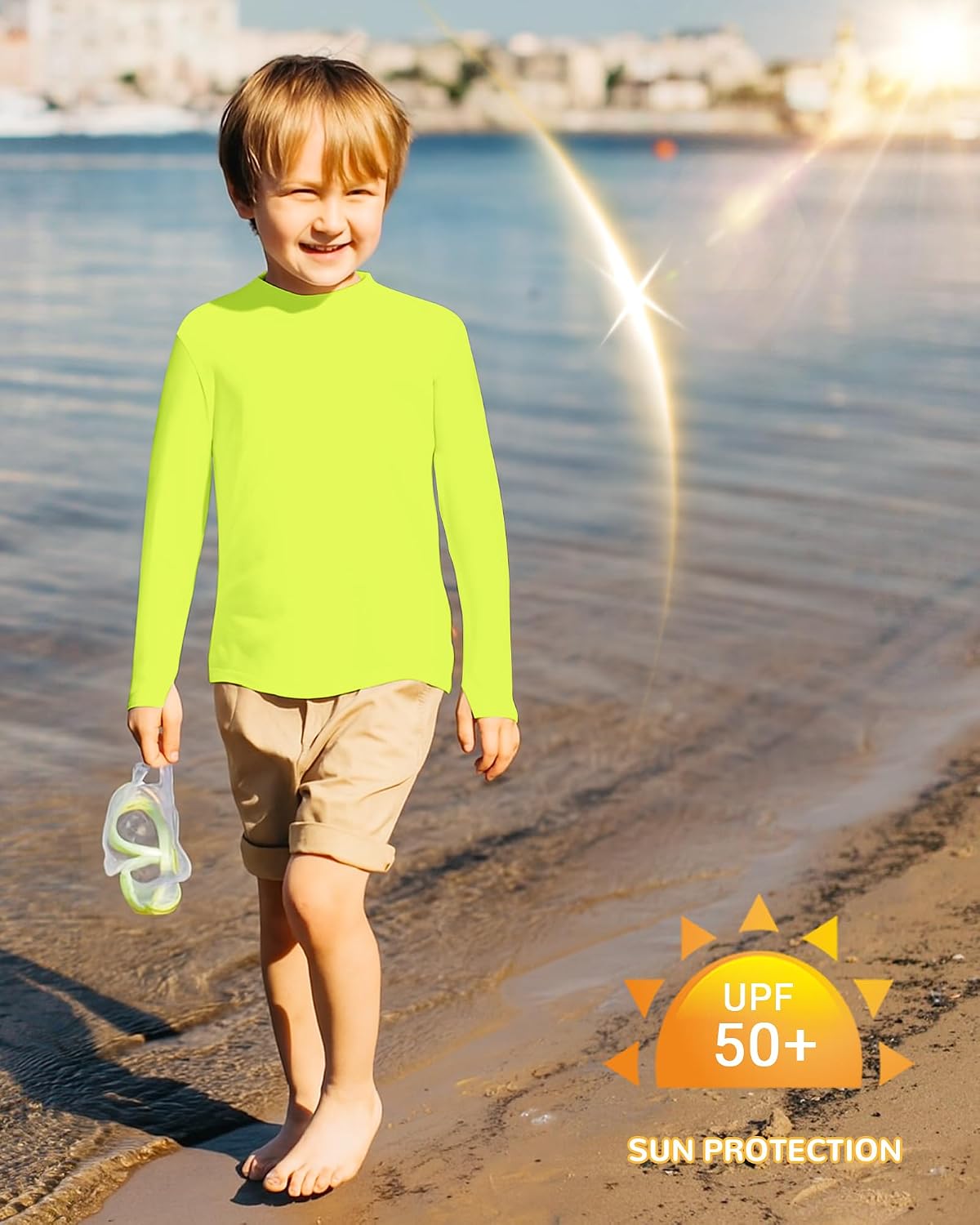 UPF 50+ Boys Rash Guard Long Sleeve Thumb Hole UV Sun Protection Swim Shirt for Kids Quick-Dry SPF Fishing Shirts