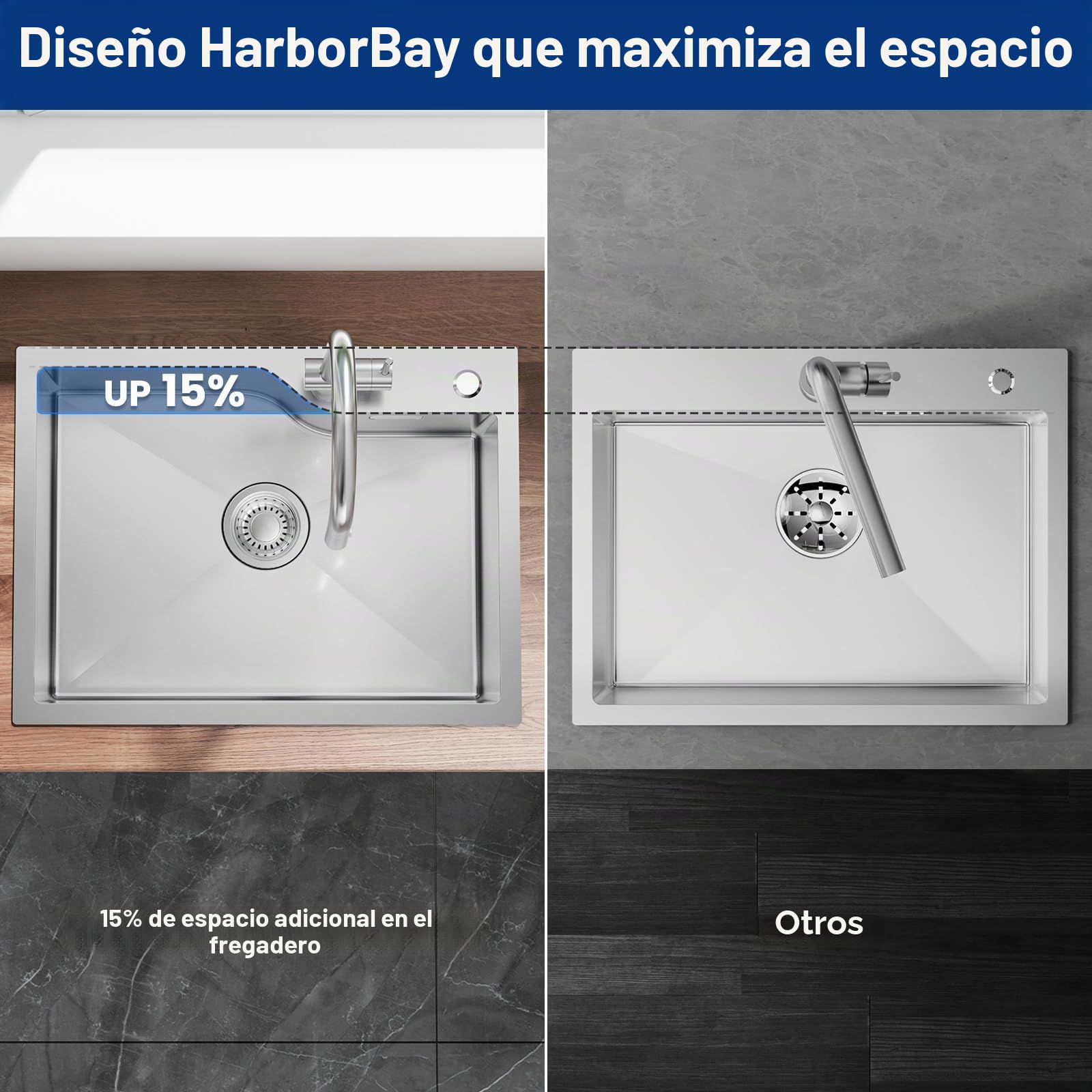 CECIPA Fregadero de acero inoxidable 60x45 cm, Fregadero empotrable de acero inoxidable incluye cesta escurreplatos, Fregadero de cocina con orificio para grifo para a partir de 60cm, Lavabo de acero