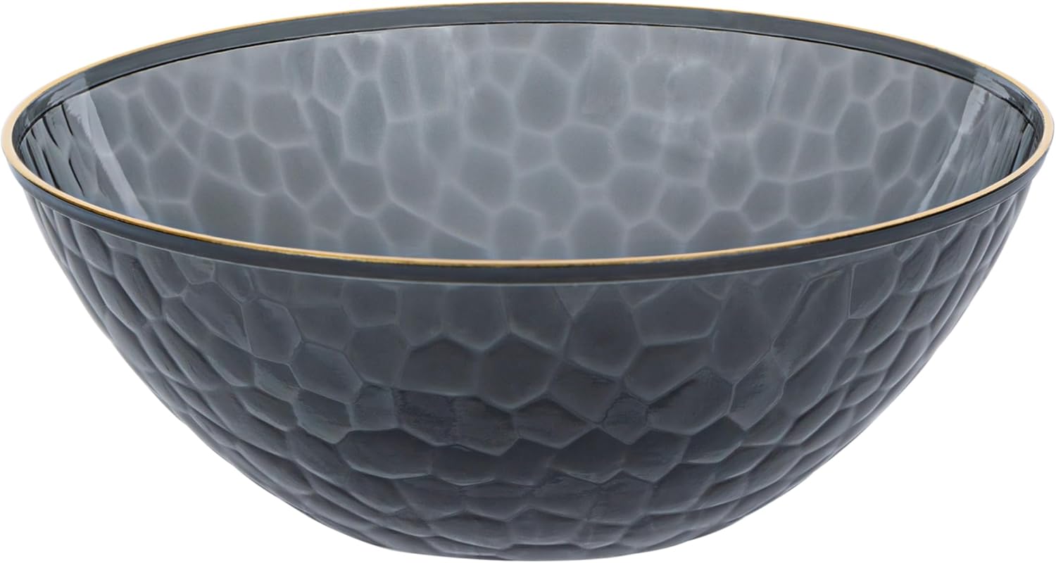 PLASTICPRO 30 Pack 12 Ounce Hammered Plastic Bowls Translucent Black with Gold Rim Heavyweight Disposable Plastic Soup Bowls Elegant Translucent Hammered Gold Rim Platsic Party Dishes - Image 3