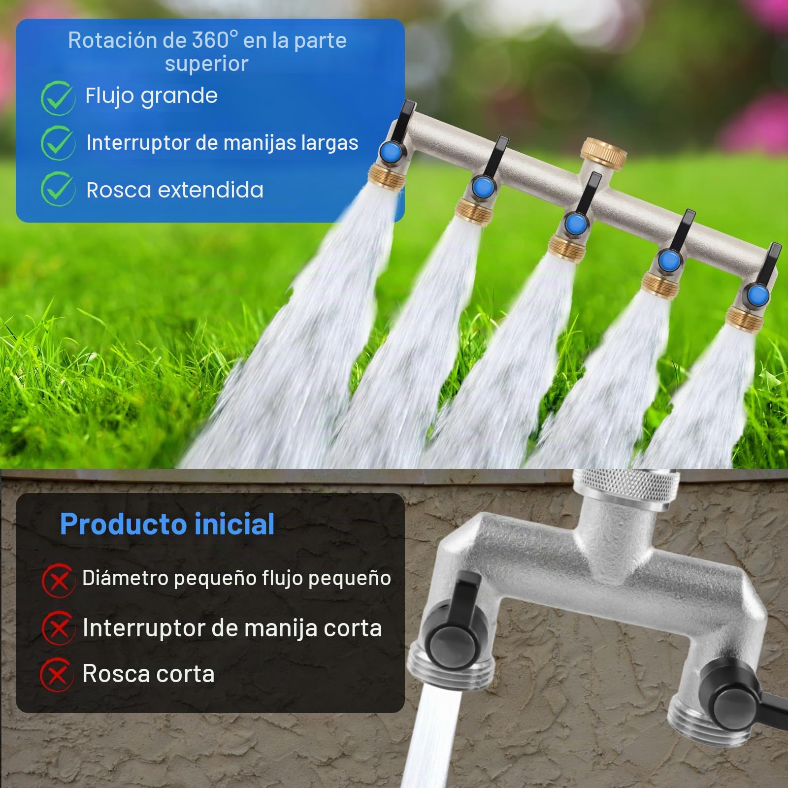 Distribuidor de Agua de 5 vías, Conector de Agua de latón, Adaptador de 3/4 Pulgadas con 5 Conectores de Grifo de 3/4 Pulgadas a 1/2 Pulgadas para casa, Patio o Lavadora