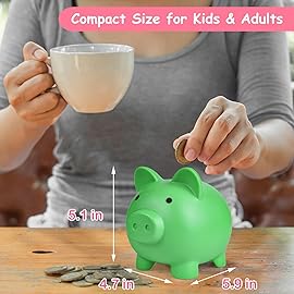 PJDRLLC Piggy Bank, Unbreakable Plastic Money Bank, Coin Bank for Girls and Boys, Medium Size Piggy Banks, Practical Gifts for Birthday, Easter, Christmas (Green)