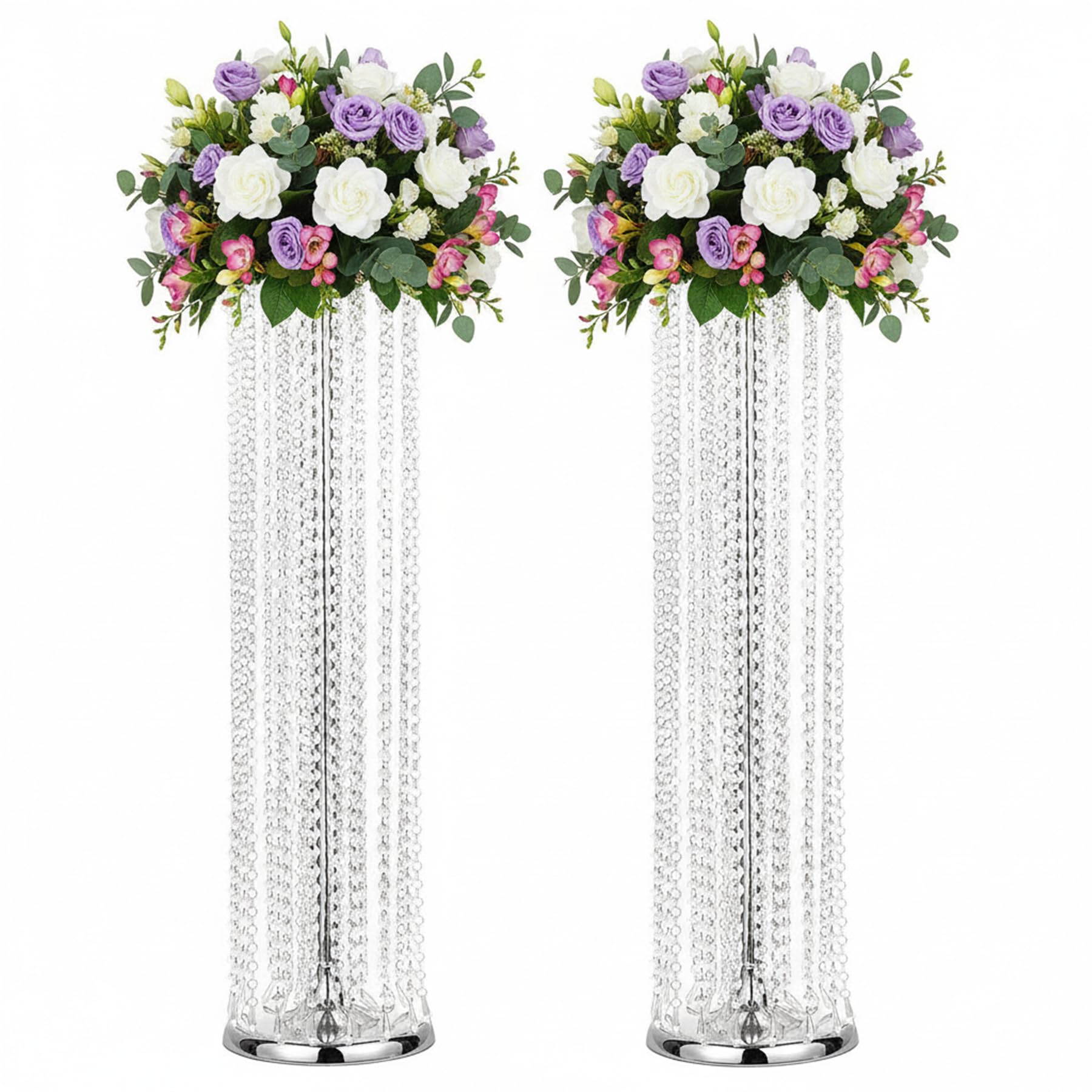 2Pcs 35.43in Tall Metal Wedding Flower Stand Wedding vases , Wedding Decor Flower Centerpiece Road Leads, Elegant Long Whrily Acrylic Crystal Weddings Decoration Table Centerpiece Stands