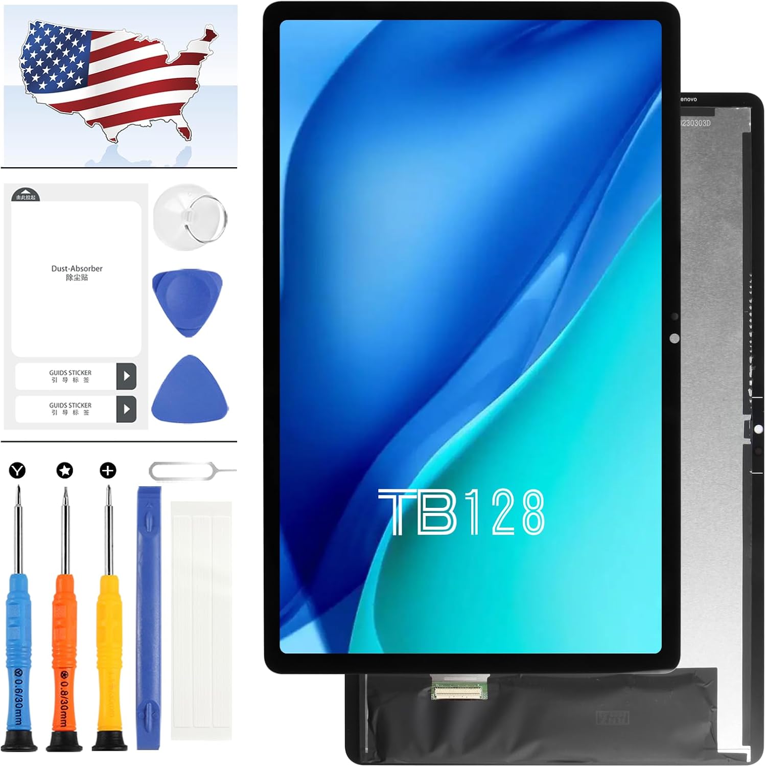 TB125FU Screen Replacement for Lenovo Tab M10 Plus 3rd Gen TB125FU TB128FU 10.61" LCD Display Touch Screen Digitizer Assembly Repair Kit with Tools(Black)