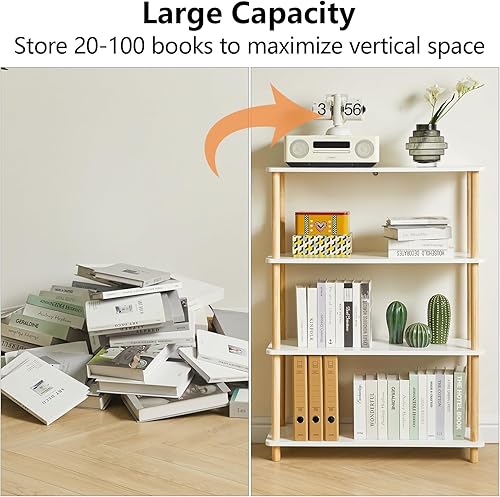 Miniatura 4 de IBUYKE Estantería abierta de madera de 4 niveles, organizador de almacenamiento moderno e independiente, soporte de exhibición multifuncional para