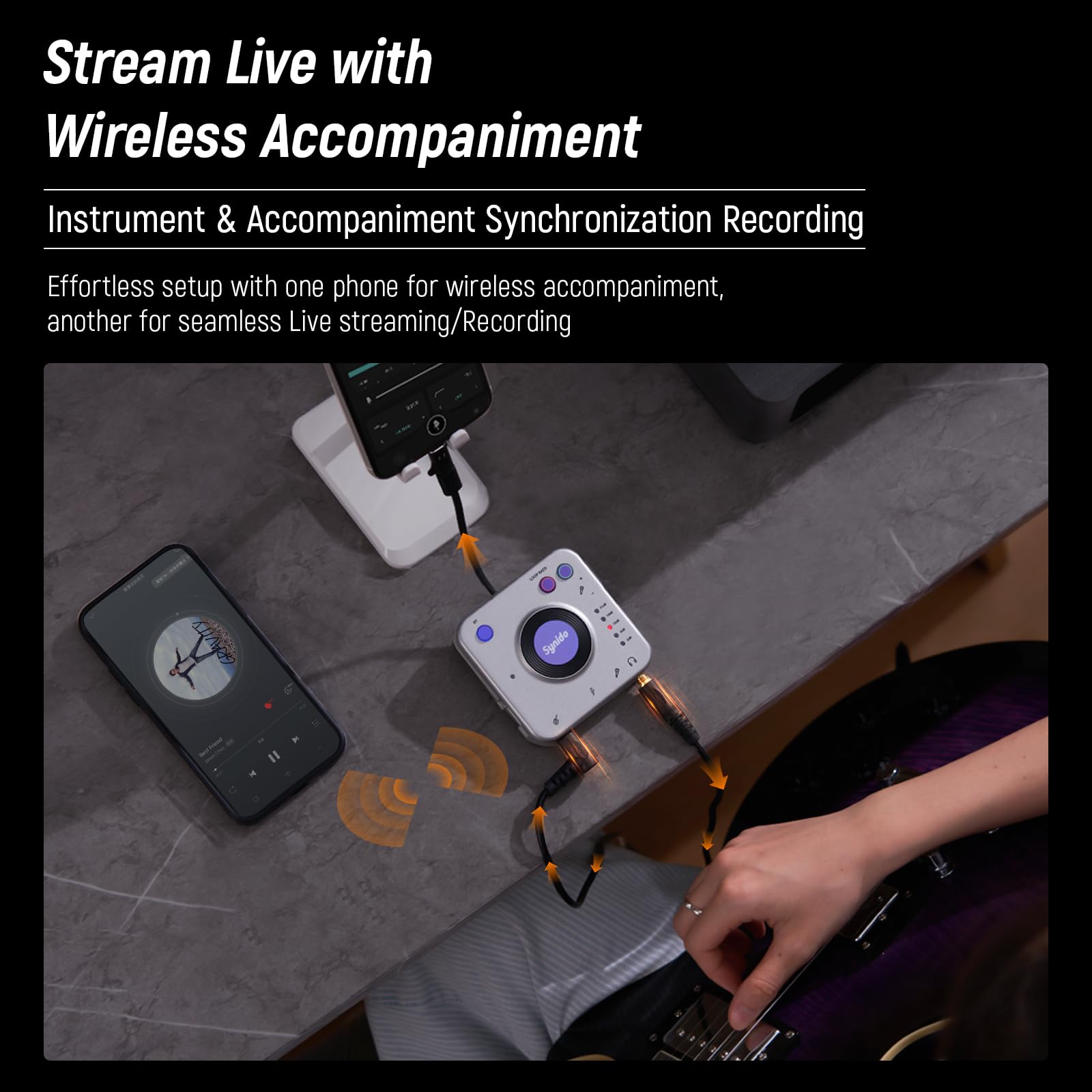 Synido Interfaccia audio per registrare musica con controllo di amplificazione degli strumenti, 24 bit/96 kHz, interfaccia audio HiFi portatile, viene fornito con USB-C, adattatore audio leggero per