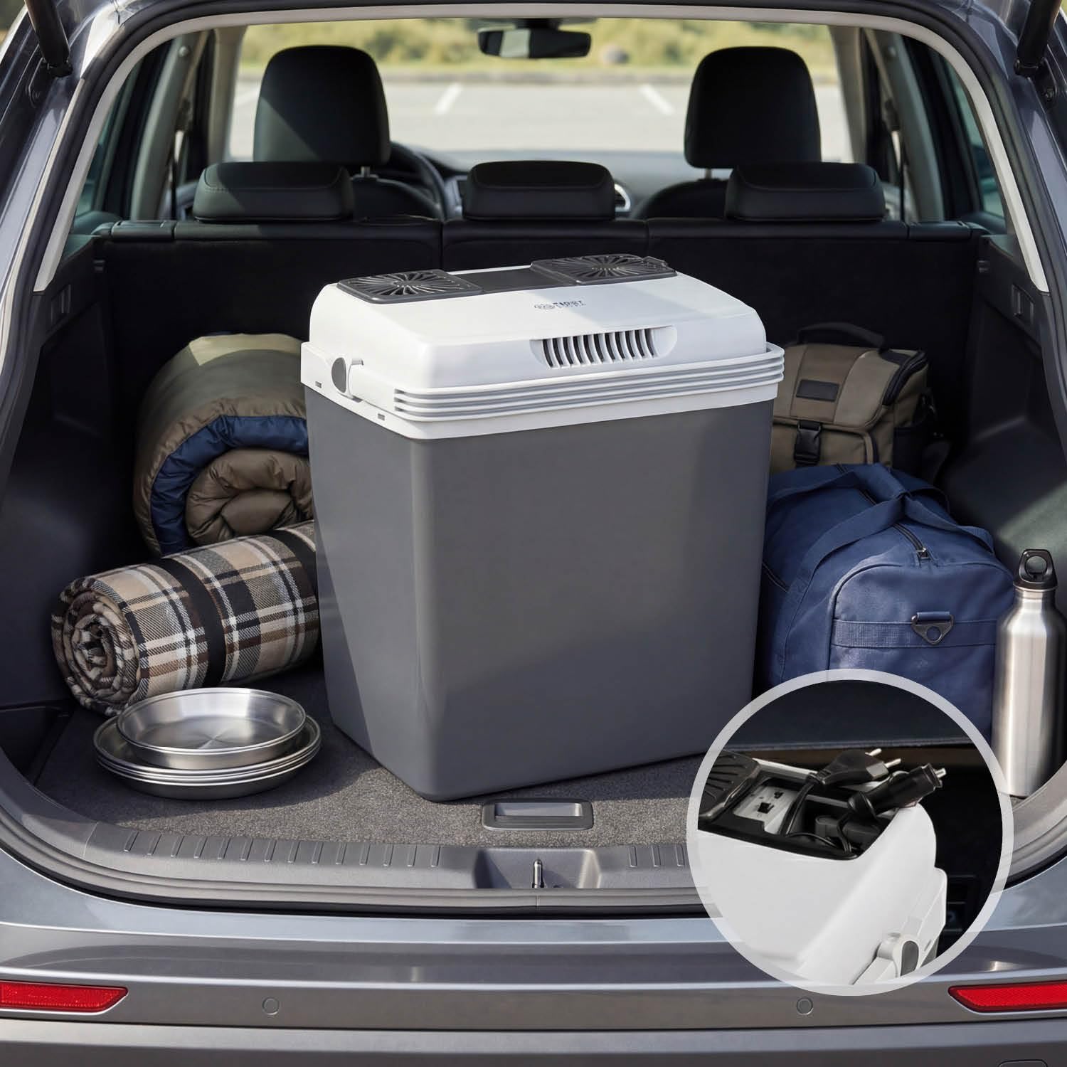 TZS First Austria - Termoelektryczna lodówka podróżna 25 l – wydajność chłodzenia 18 stopni – 230 V/12 V/USB-C PD 3.0 – przenośna minibar do samochodu i na kemping – szara/jasnoszara