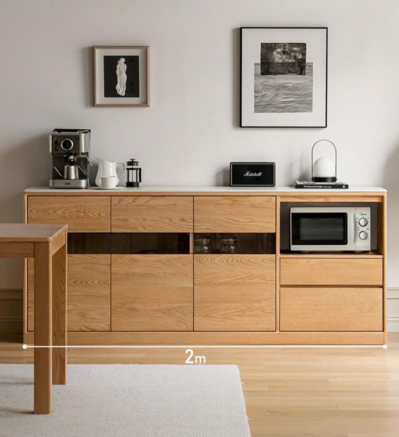 GVAwood Oak, Ash Solid Wood Nordic Sideboard Slate Top 78.7x15x33.5 inch / 200x38x85сm / Natural Wood Color/Oak Wood Sideboard