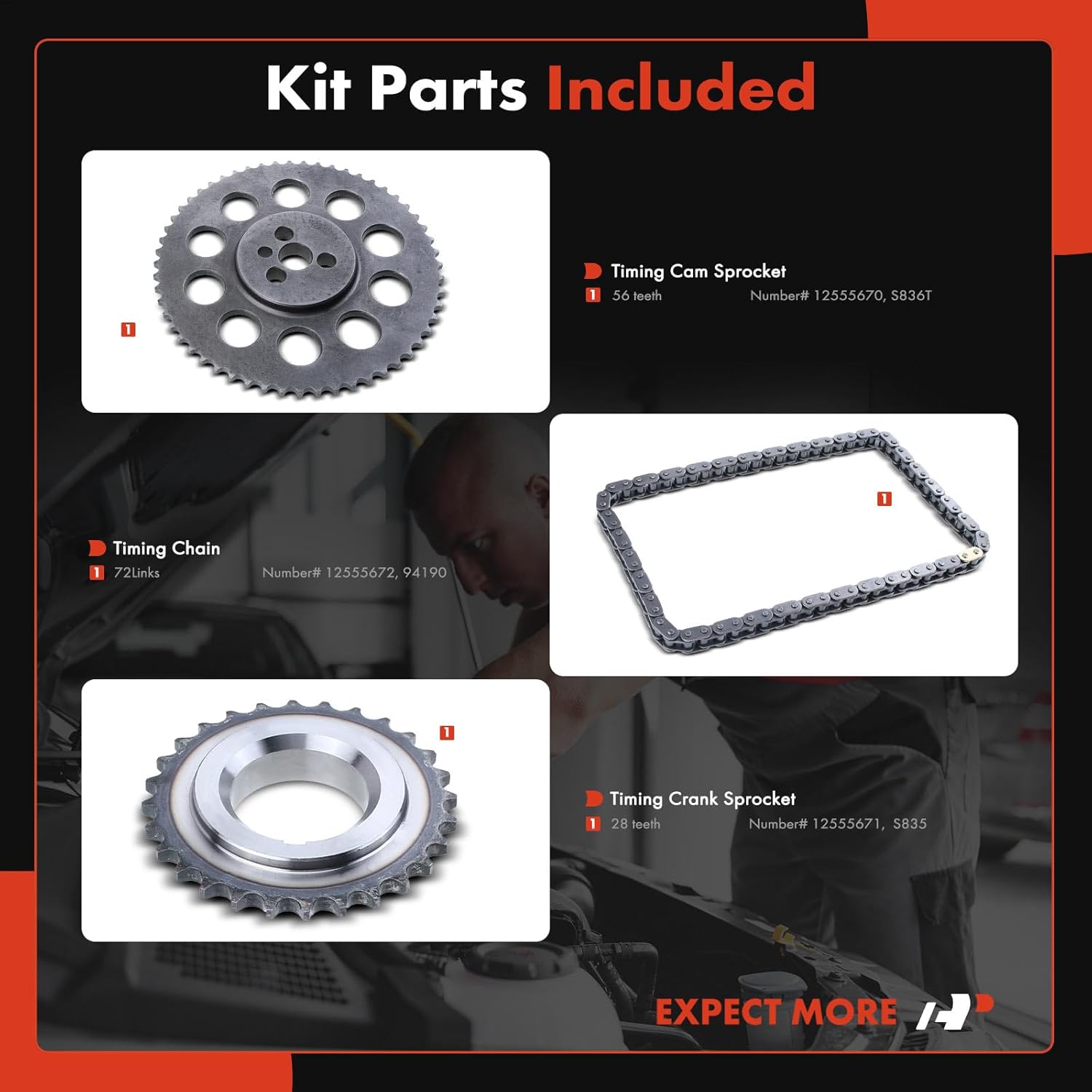A-Premium Engine Timing Chain Kit W/Sprocket [fits OHV, 6Cyl 4.3L] Compatible with Chevrolet Express 1500 2500, Silverado 150, S10, P30, Blazer & GMC Jimmy, Savana Sierra 1500, Sonoma & Olds Bravada