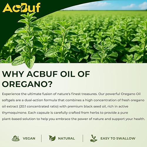 Miniatura 7 de Aceite de orégano con aceite de semilla negra, 180 cápsulas de aceite de orégano orgánico, 165 mg de Carvacrol, sin OMG, sin lácteos, sin gluten,