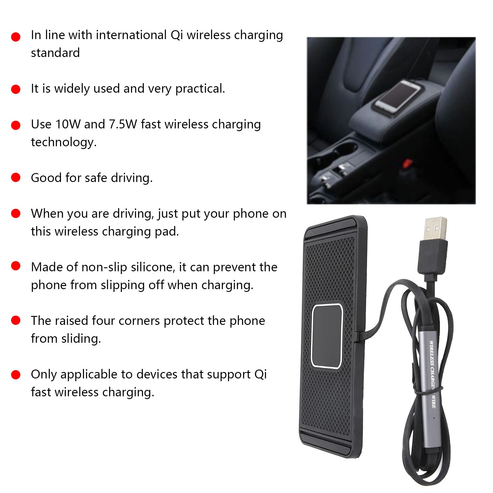 Caricabatteria per Auto Wireless Veloce, Pad di Ricarica Qi per Auto da 10 W 7,5 W, Dock per Stazione di Ricarica Antiscivolo per Auto per Telefono, per per e Altri Dispositivi