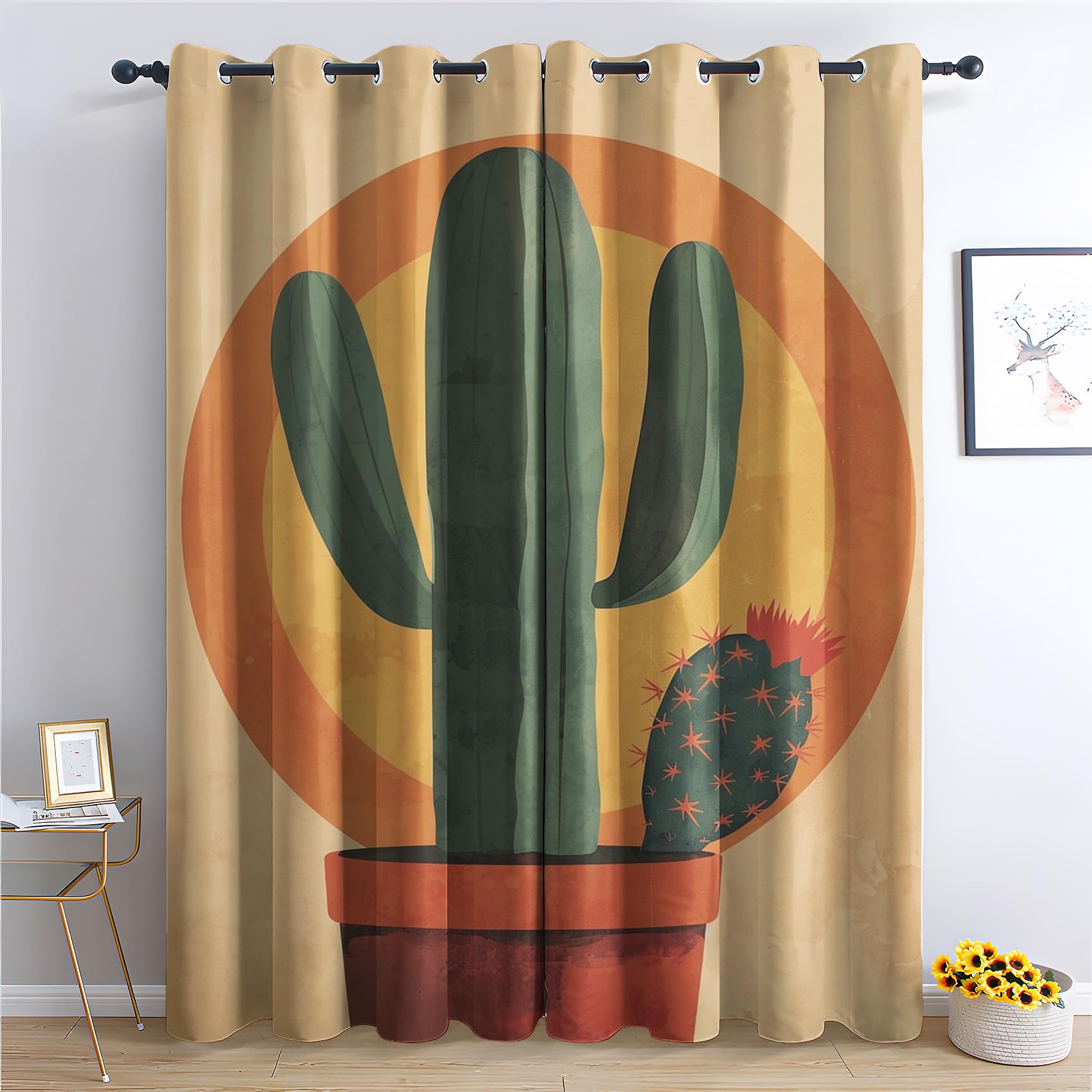 Rideaux et draperies intérieurs à oeillets imprimé cactus occultant thermique salon 140x240cm
