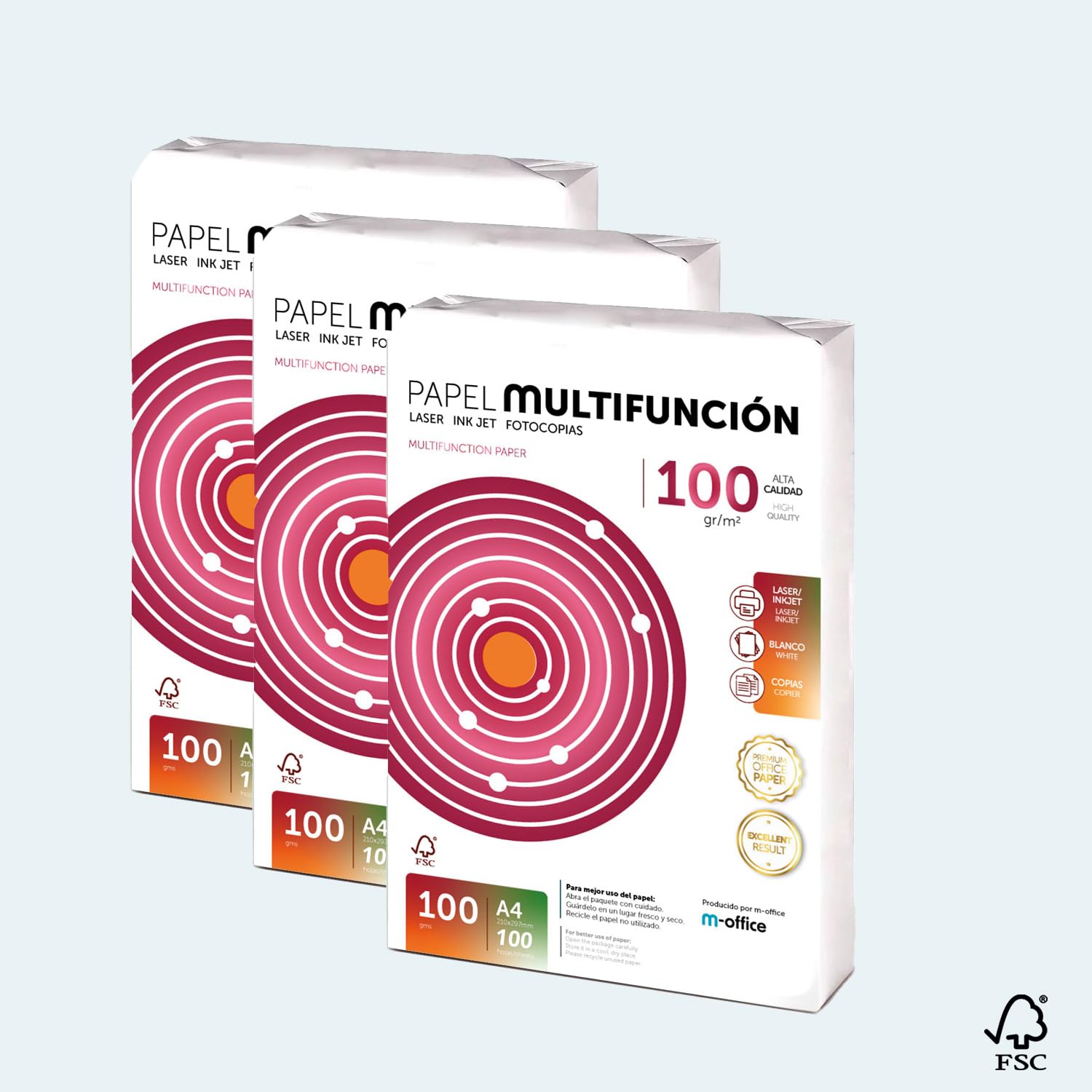 Folios A4 100gr 100 hojas, Papel Multiusos Impresora, Folios para Impresoras Laser y de Inyección, Fotocopiadora, Fax, Para uso Oficina, Material Escolar, Paquete folios. m-office (100 hojas,100gr)