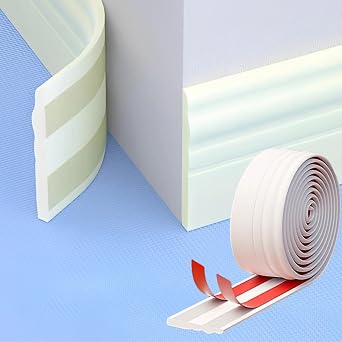 Flexible Baseboard Molding Trim, Peel and Stick Rubber Wall Base Moulding Trim, 3.8Inch x 16.4Feet Self-Adhesive Vinyl Wall Base Cove Base Creamy White