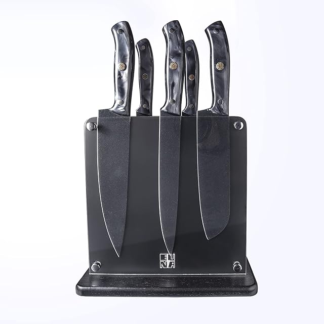 EUNA Universal Knife Holder Knife Block Magnetic Acacia Wood Knife Holder Rack Magnetic Magnet Knife Holder Knife Plate Double-Sided Magnetic Holder - Without Knife Black