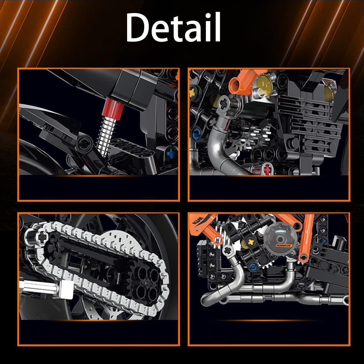 Tirff Technik Motorrad Bausteine für KTM Superduke 1290R, 579 Klemmbausteine 1:8 Technik Rennen Motorrad Geländemotorrad Bausatz Supermotorrad Set Geschenke für Erwachsene