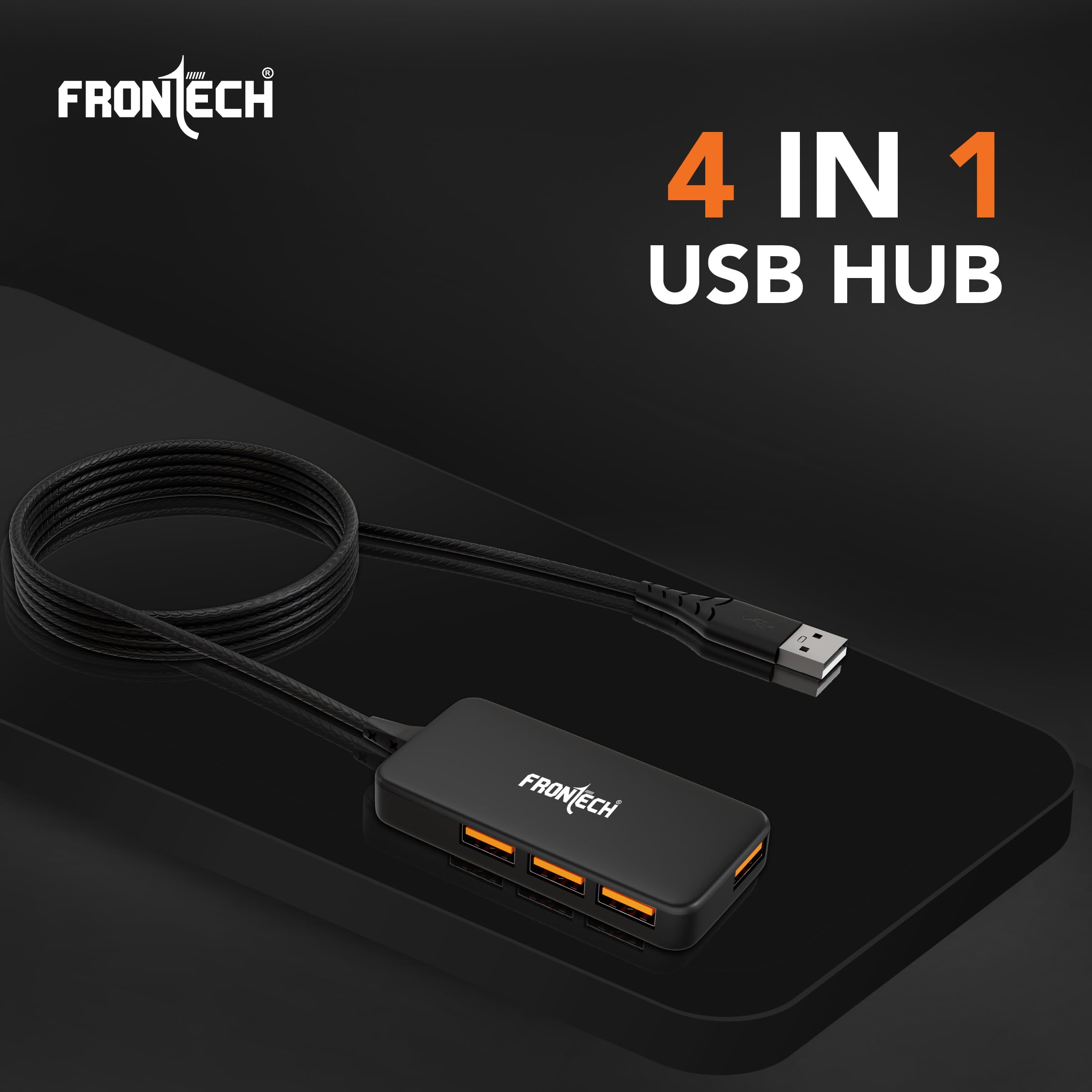 Frontech USB Hub with 4 Port, Switches & LED Indicators, Extra Power Support, 480 Mbps Speed - Each Port, Fuse Protection for PC, USB Flash Drives, Backed with 1 Year Warranty (NC-0062) — Amazon image 2