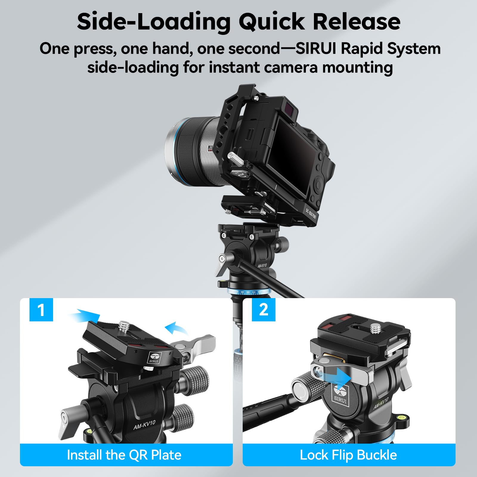 SIRUI Testa fluida per treppiedi con base di livellamento a 8°, AM-KV10 | Testa in metallo con attacco rapido a inserimento laterale, testa per treppiede video per fotocamere DSLR, carico massimo 5kg