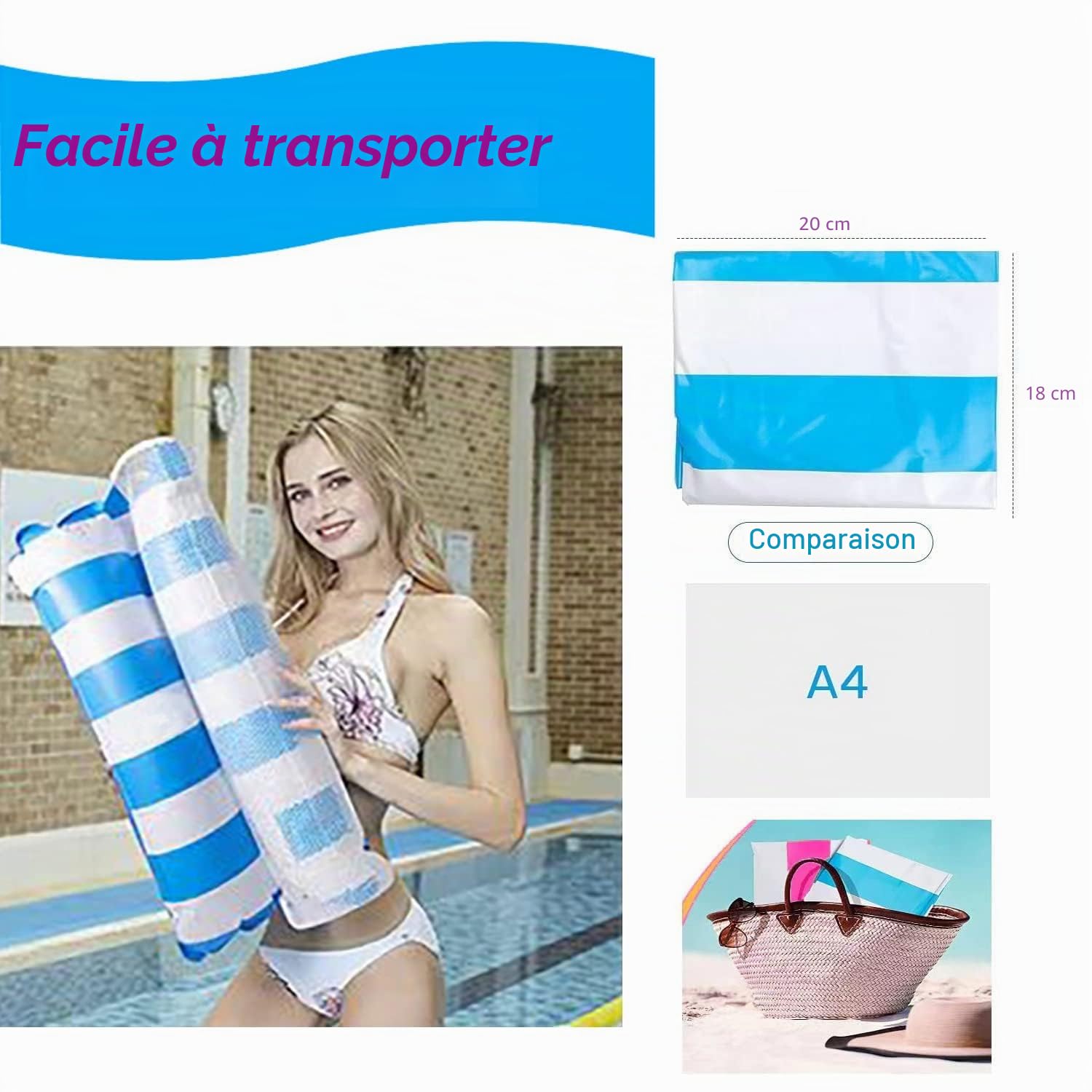 Bouée Piscine 4 En 1 – Hamac Matelas Gonflable Pour Adulte – 2 Pièces Avec Housse De Téléphone étanche Et Pompe – Flottant Portable Pour Plage Et Vacances