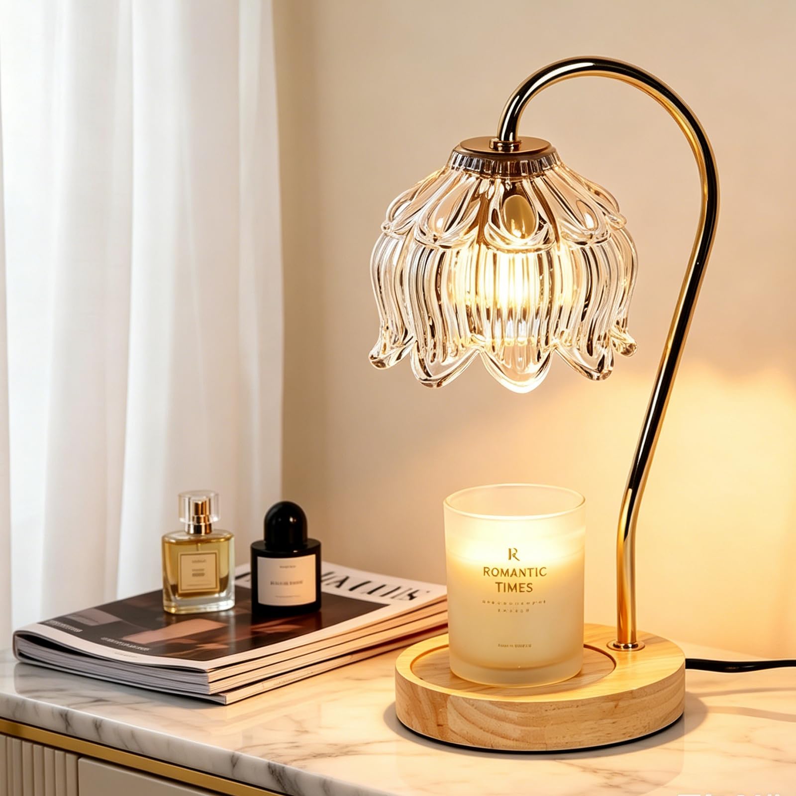 Funistree Flower Candle Warmer Lamp with Timer & Dimmer, Height Adjustable Candle Warmer with 2 Bulbs, Birthday Gifts for Women Mum, New Home Gifts, Dimmable Candle Heater Lamp for Yankee Candles