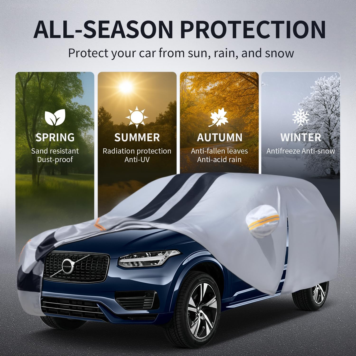 Multi-Layer Car Cover Custom Fit for Volvo XC90(2015-2026), 100% Waterproof All Weather for Automobiles, Gift with Towel, Heavy Duty Car Covers for Rain Sun UV Protection with Door Zipper