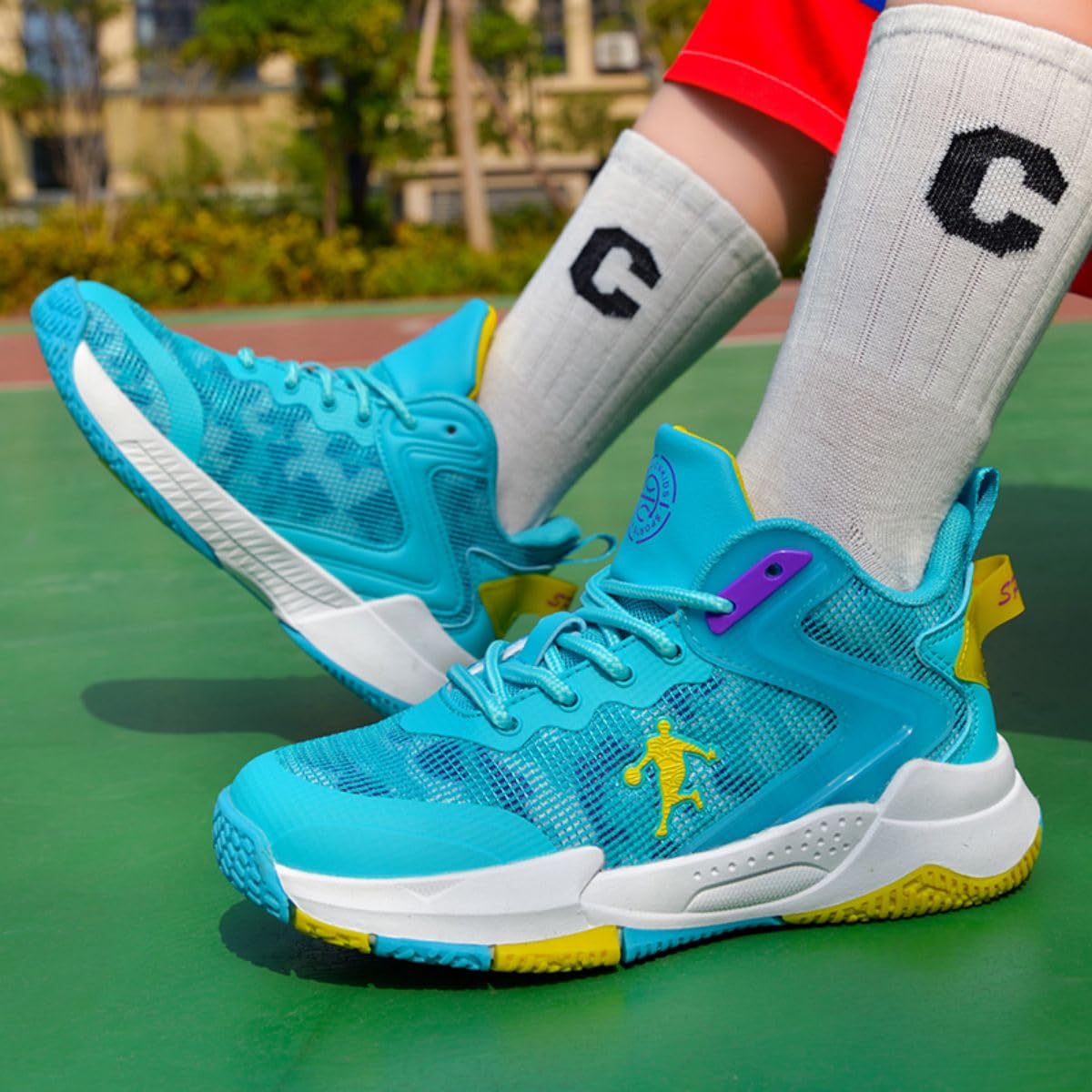 Zapatillas de Baloncesto para Niños y Niñas, Calzado Deportivo, Talla 35 EU, Color Turquesa
