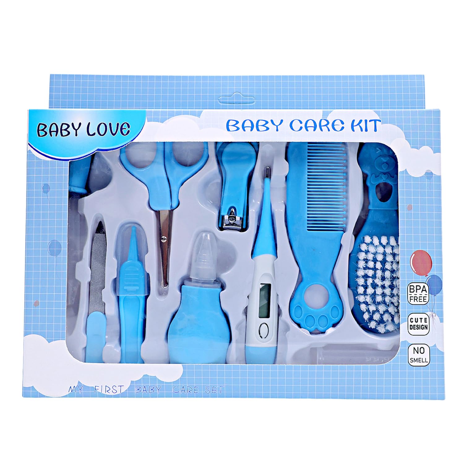 The Little Bunny 10in1 Baby Grooming Kit for Newborn, Infant, Toddler & Kids | Portable Healthcare Accessories Set with Nail Cutter, Thermometer, Hair Comb, Tweezer & More | Perfect Nursery Gift